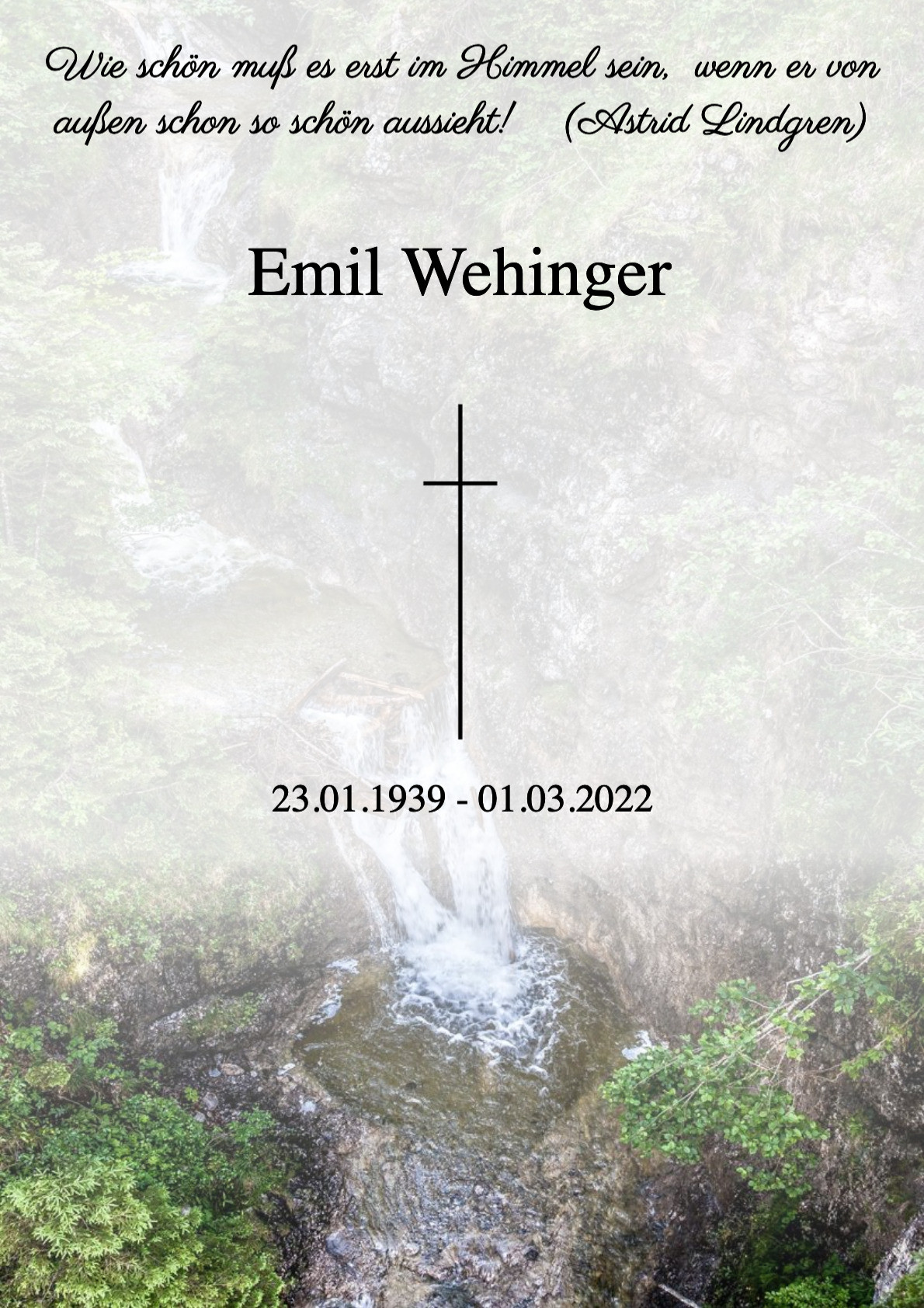 Traueranzeige von Emil Wehinger