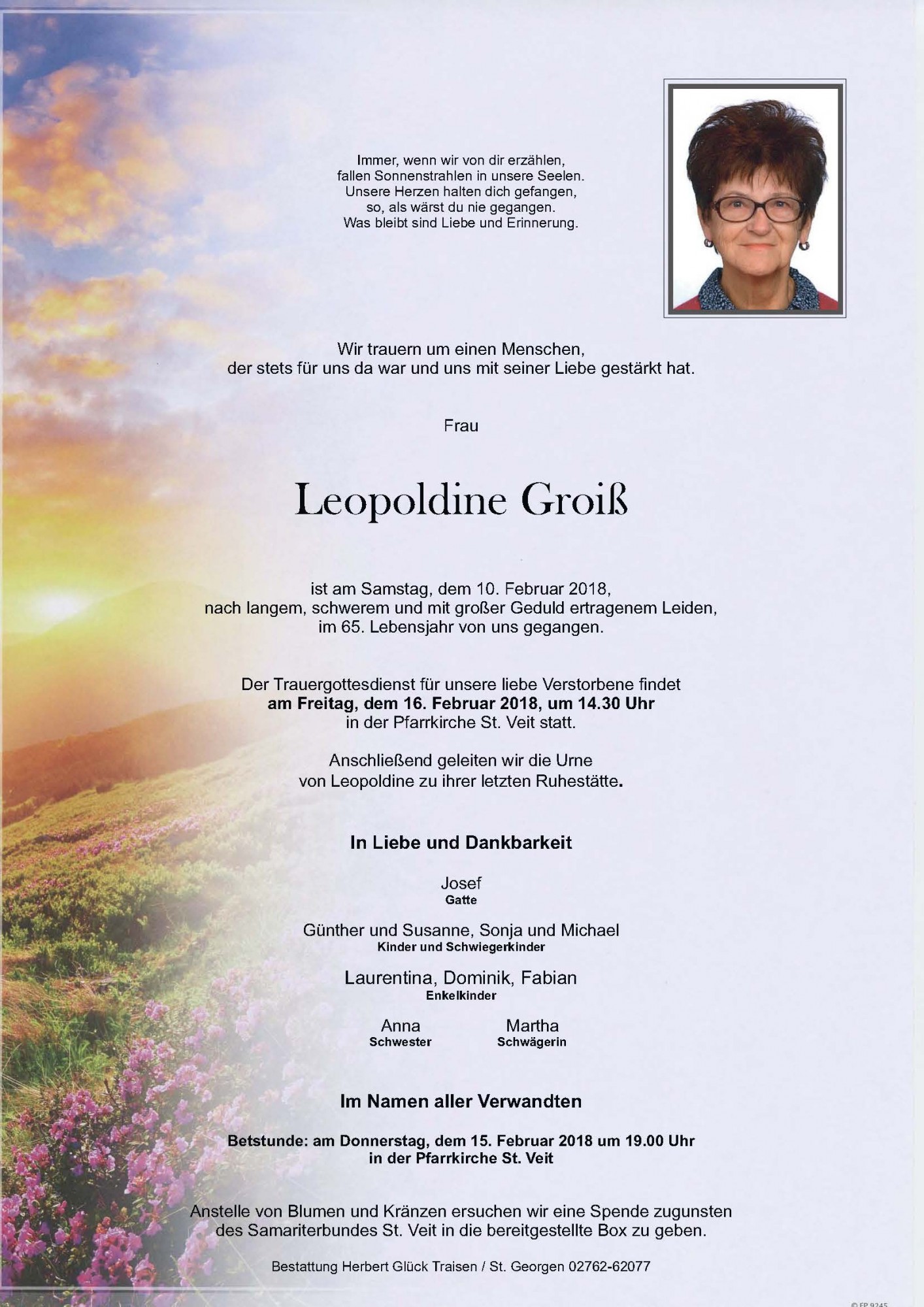 Traueranzeige von Leopoldine Groiß