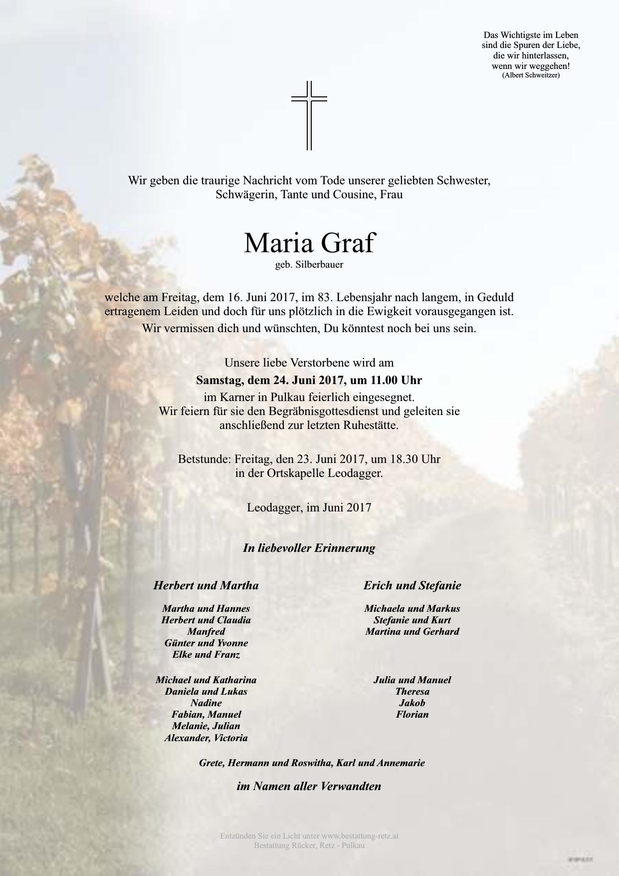 Traueranzeige von Maria Graf