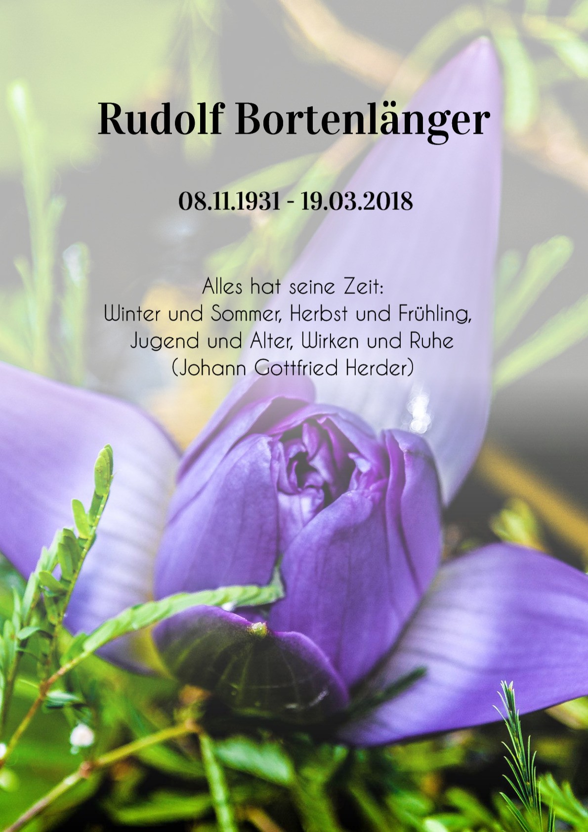 Traueranzeige von Rudolf Bortenlänger