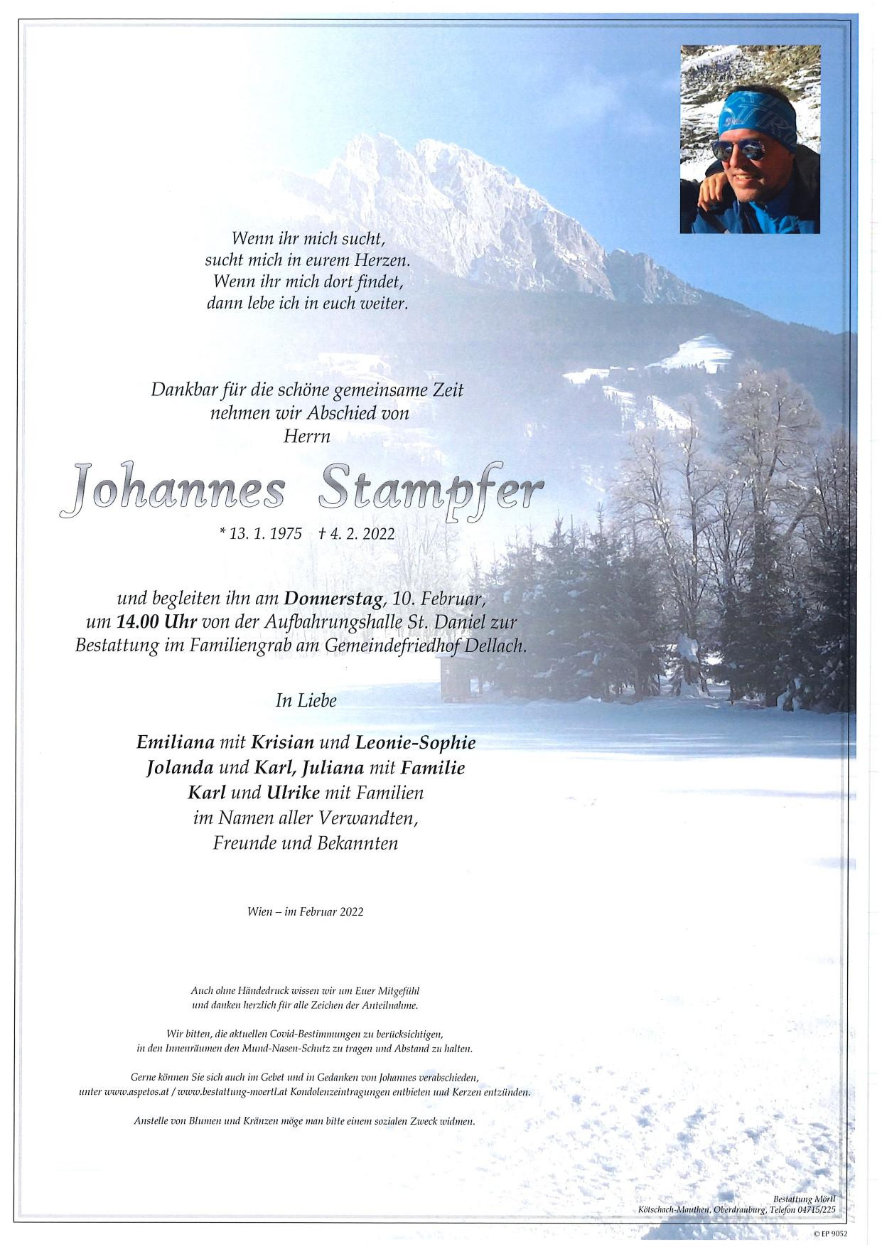 Traueranzeige von Mag. Johannes Stampfer