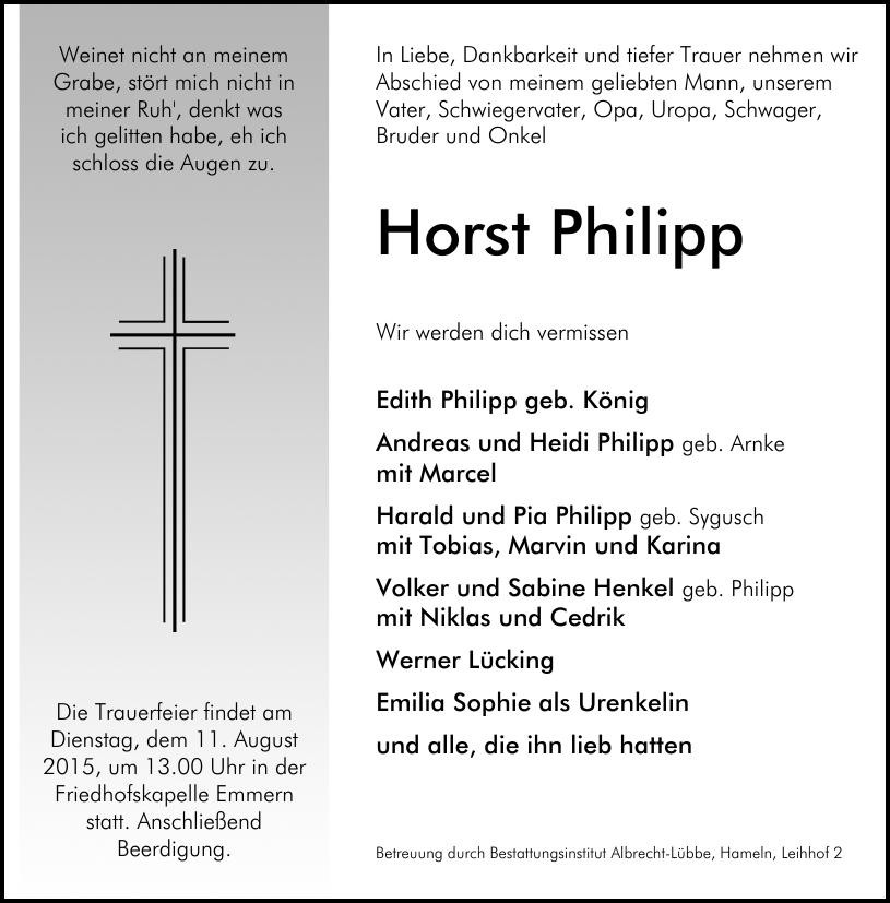 Traueranzeige von Horst Philipp