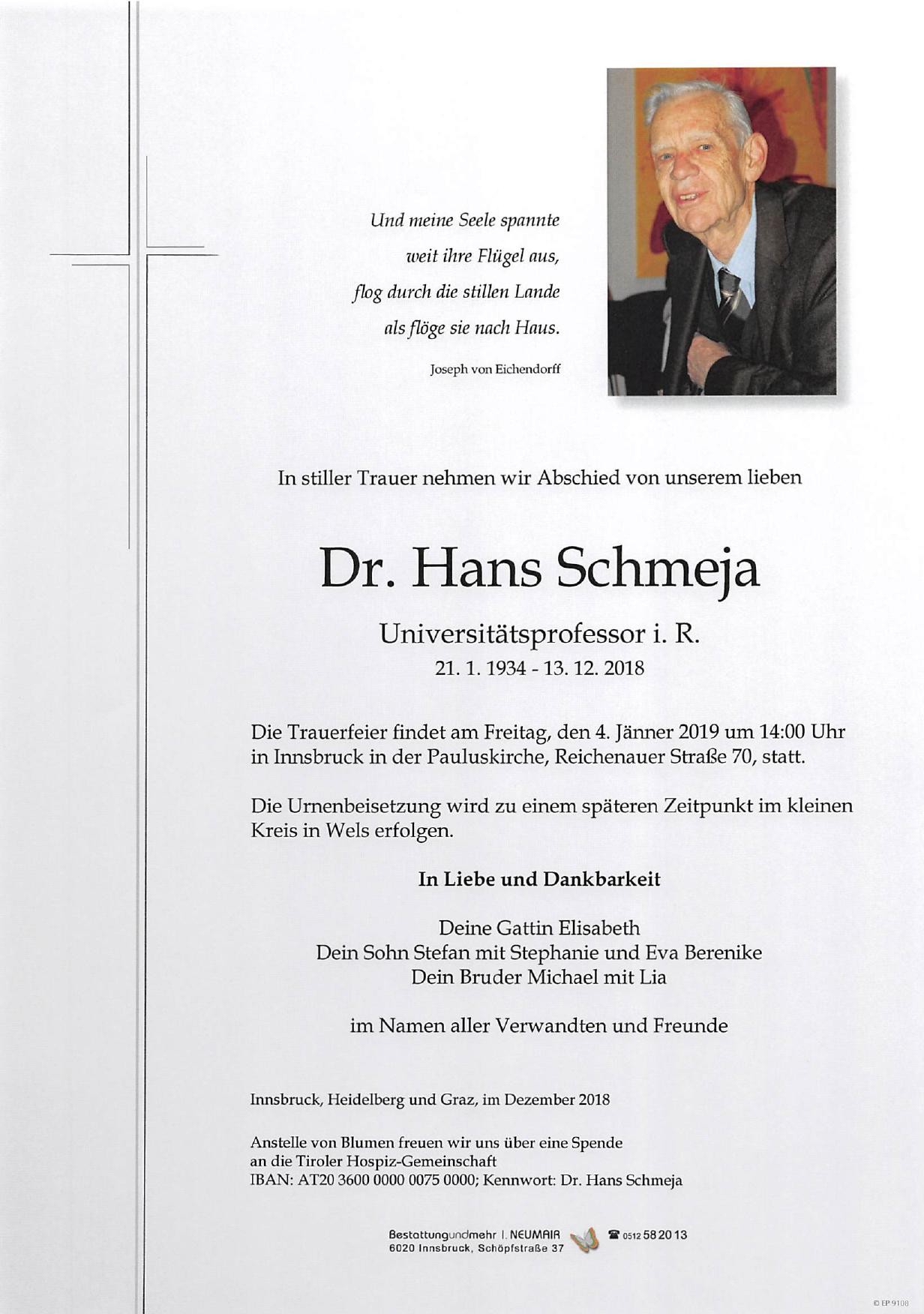Traueranzeige von Dr. Hans Schmeja