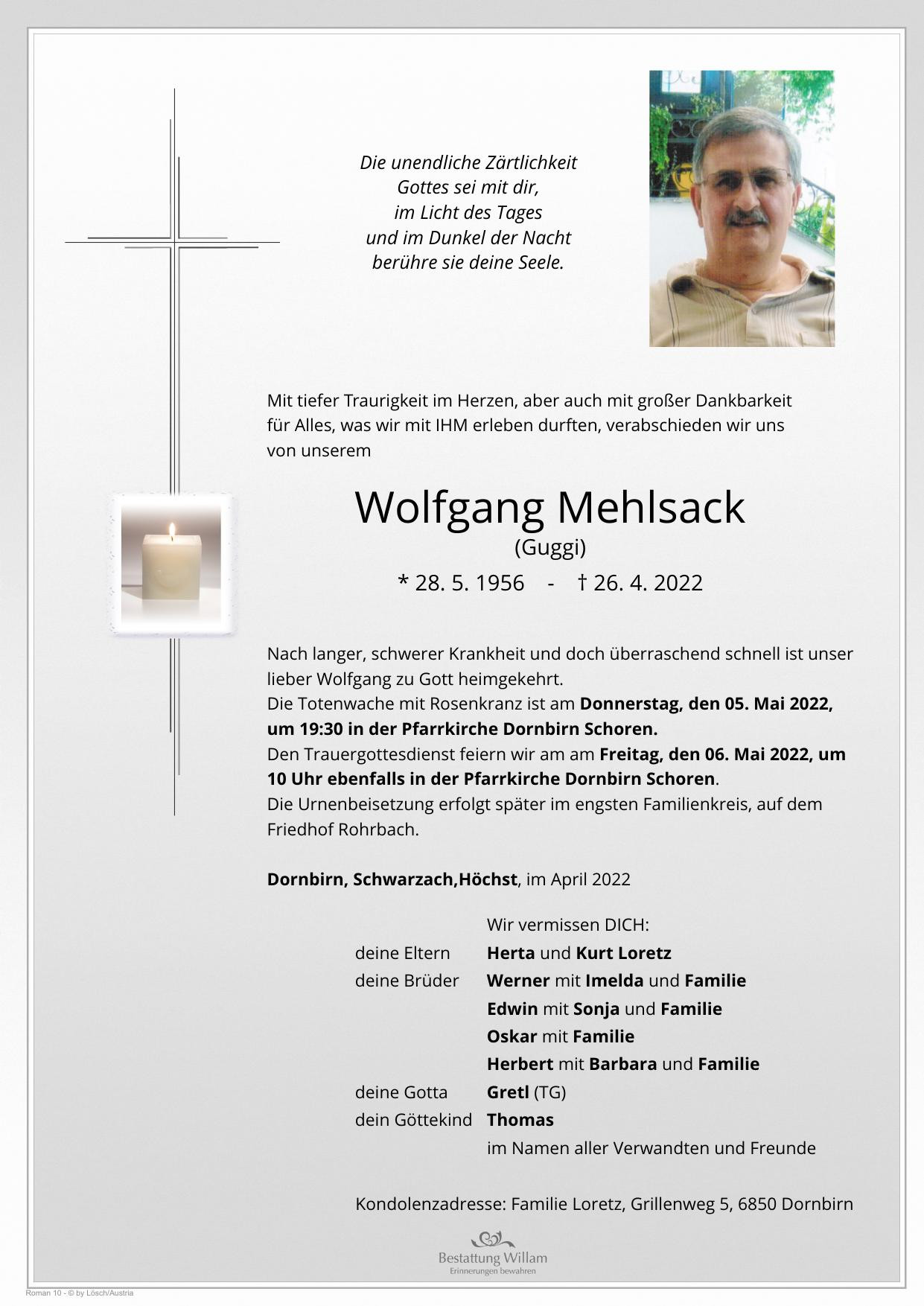 Traueranzeige von Wolfgang Mehlsack