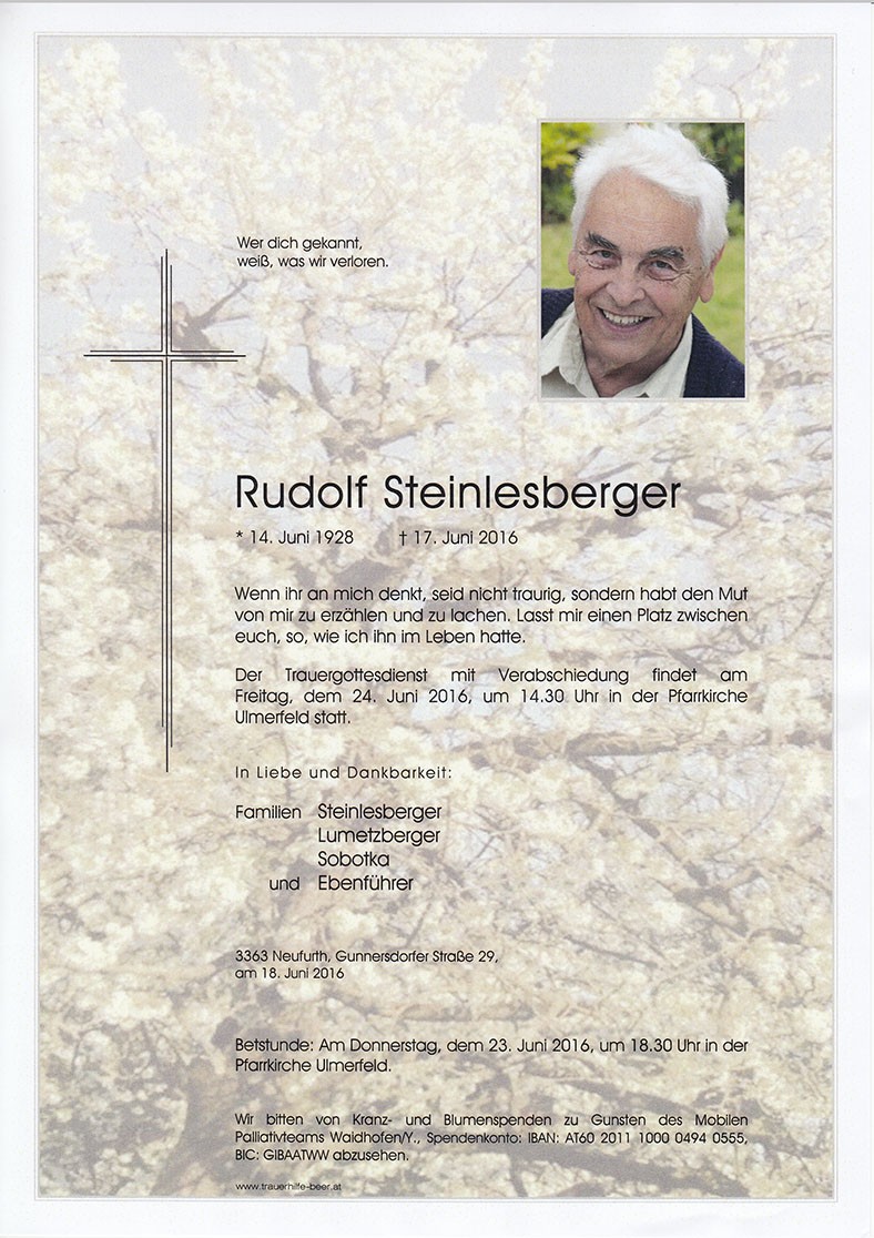 Traueranzeige von Rudolf Steinlesberger