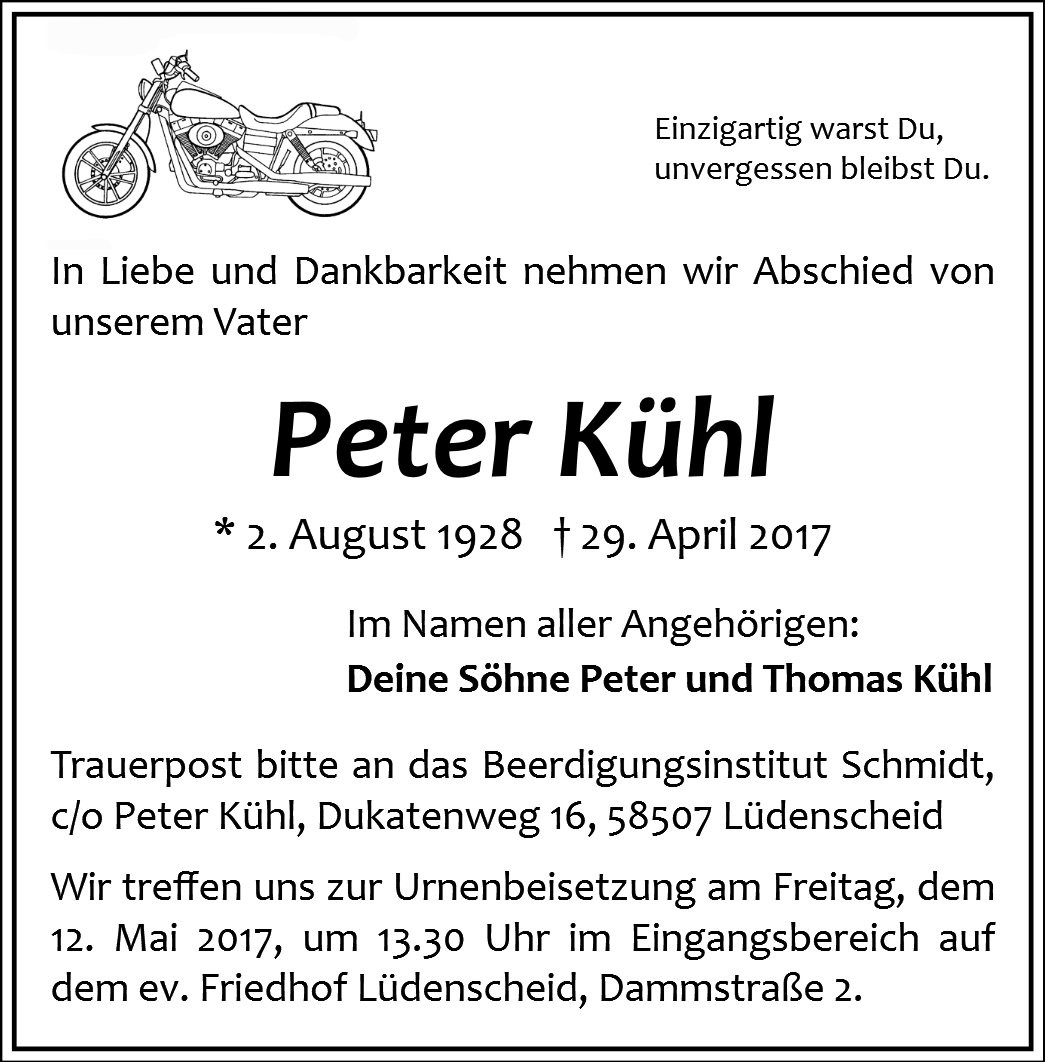 Traueranzeige von Peter Kühl