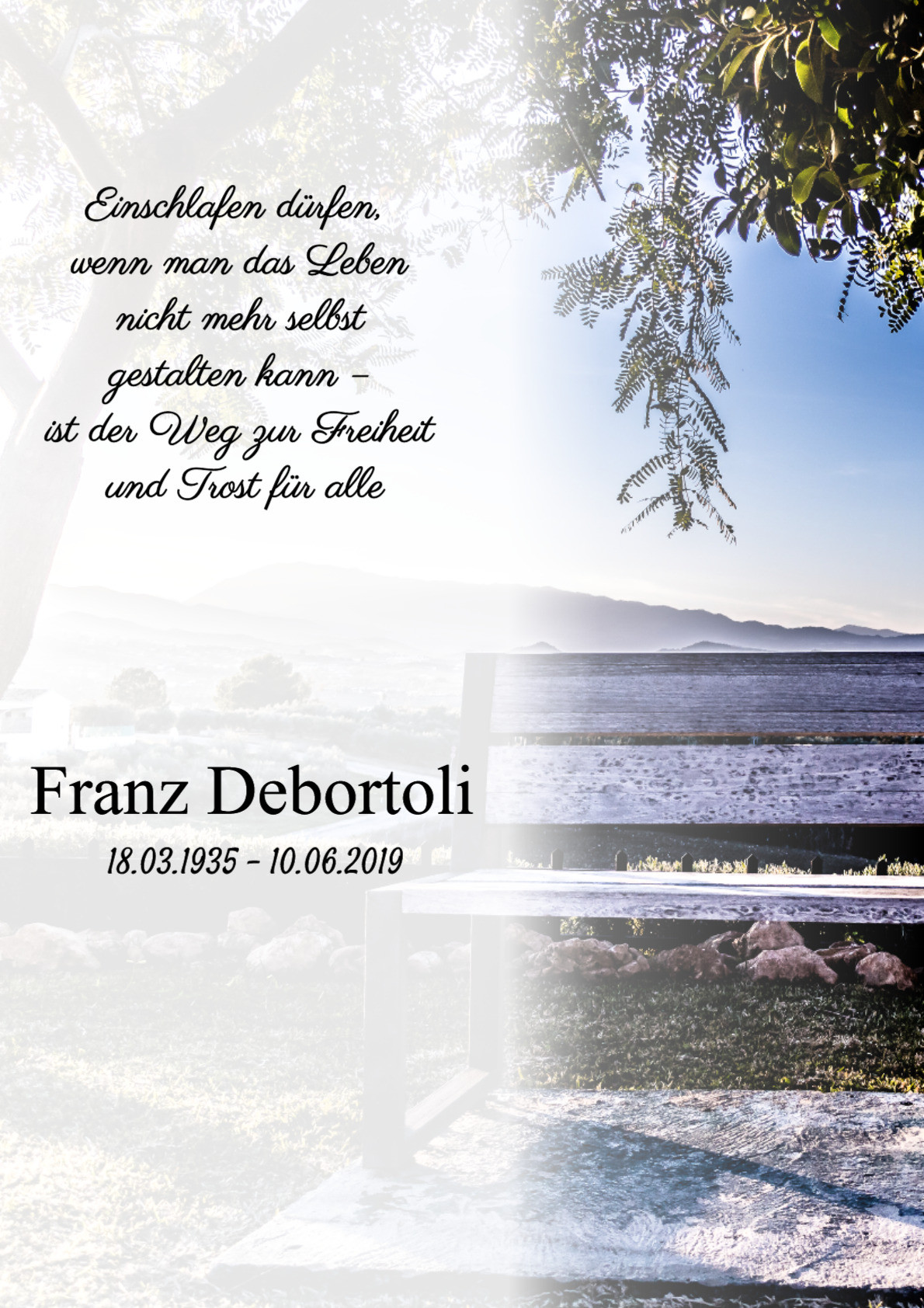 Traueranzeige von Franz Debortoli