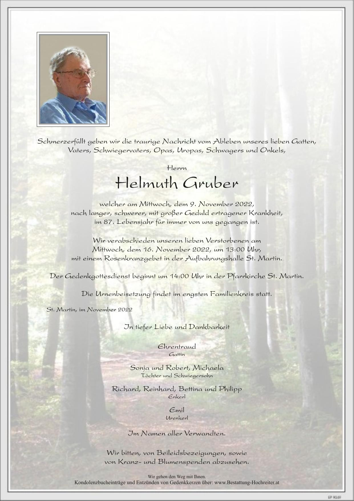 Traueranzeige von Helmuth Gruber