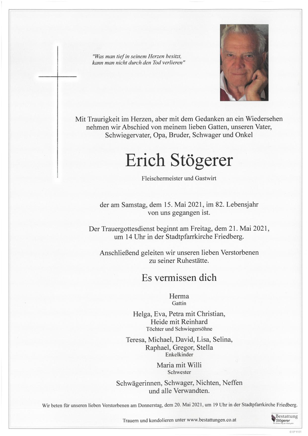 Traueranzeige von Erich Stögerer