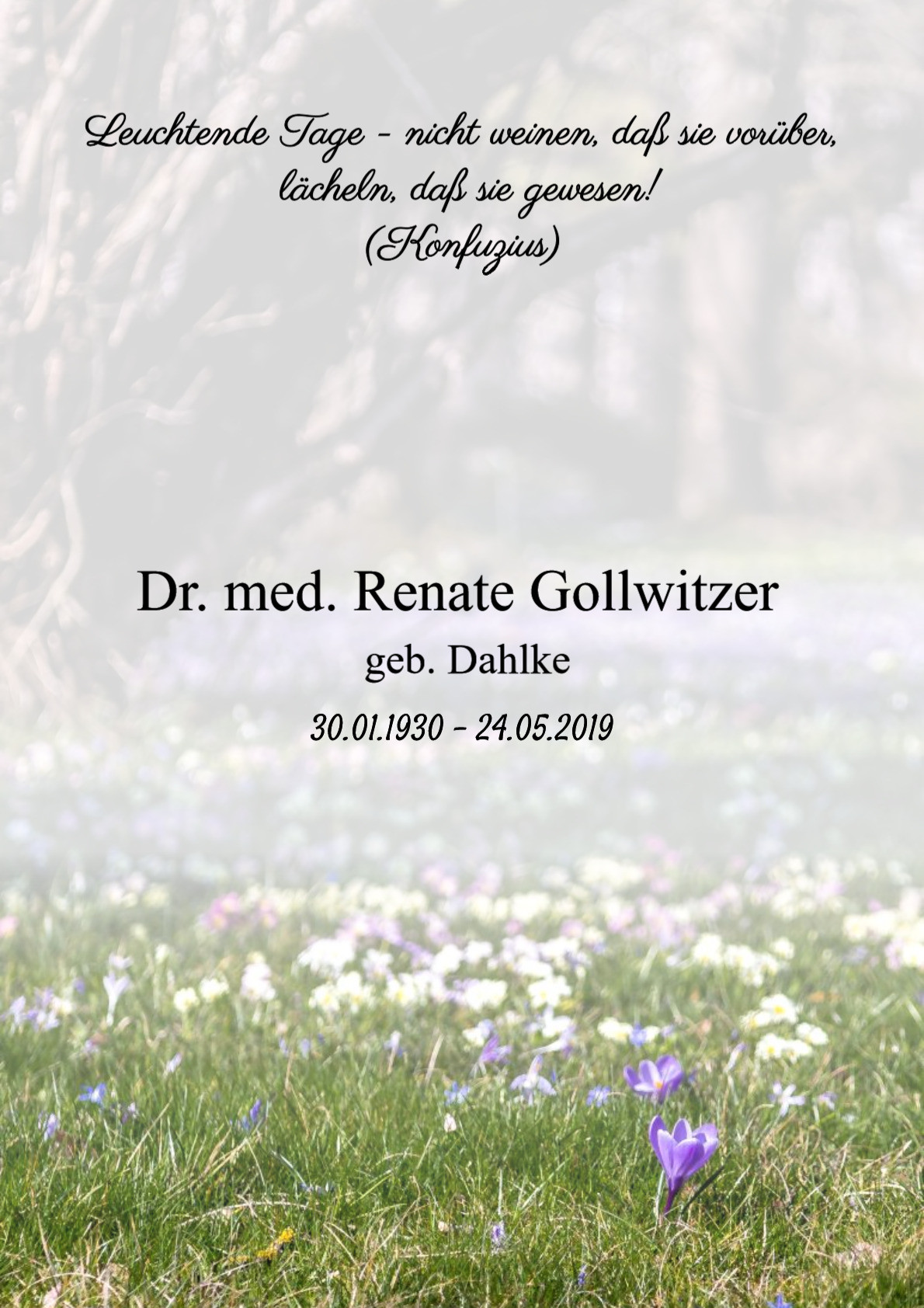 Traueranzeige von Dr. med. Renate Gollwitzer