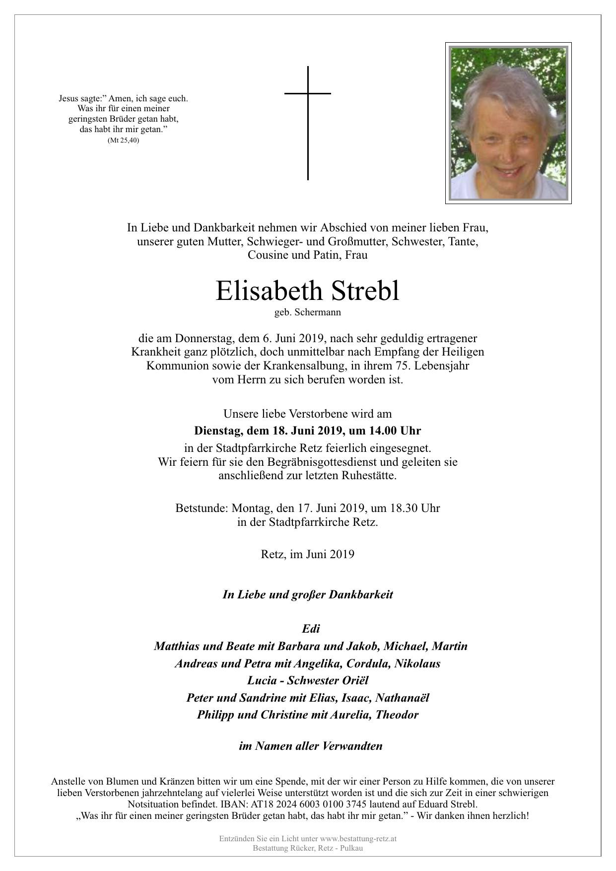 Traueranzeige von Elisabeth Strebl