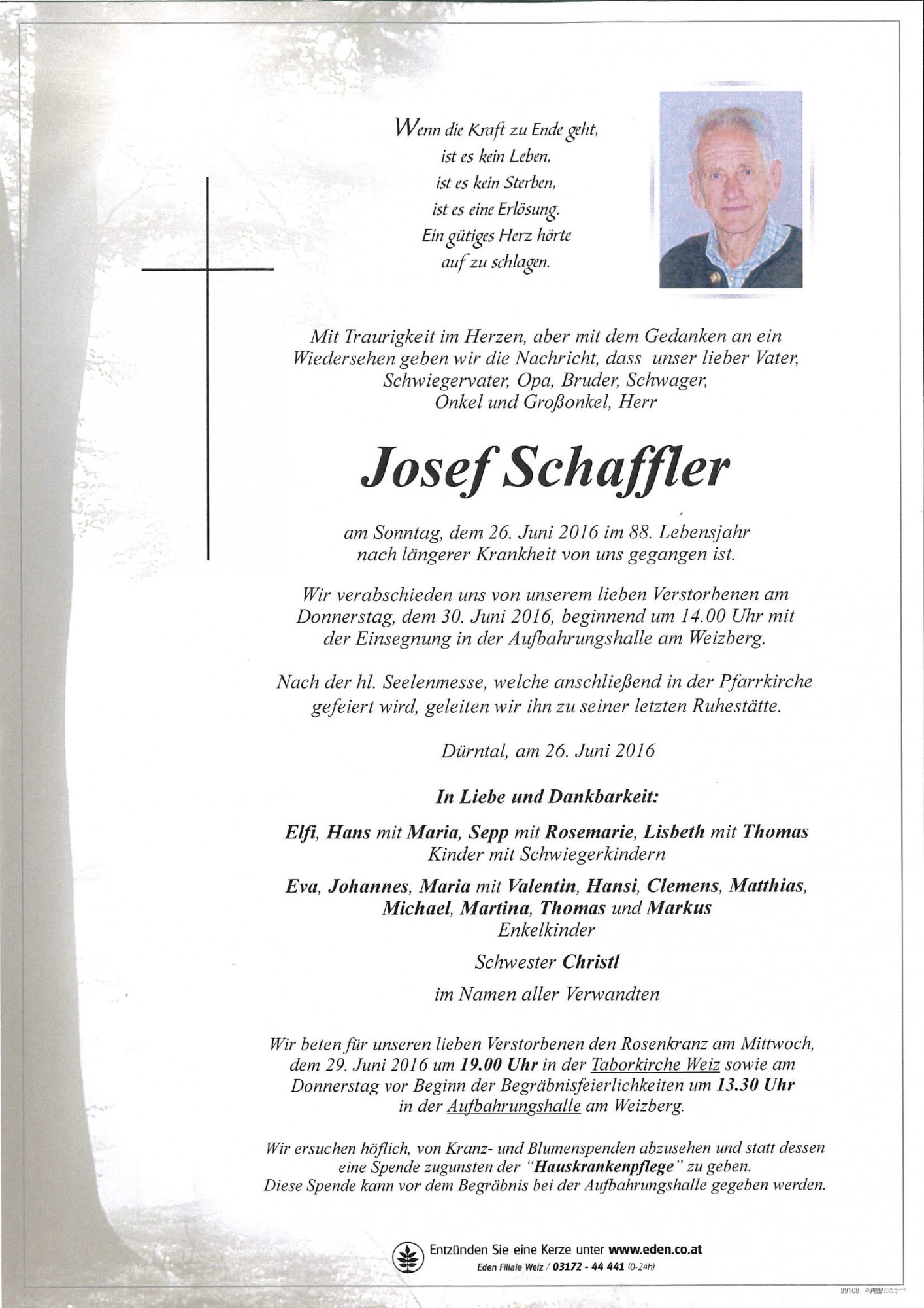 Traueranzeige von Josef Schaffler