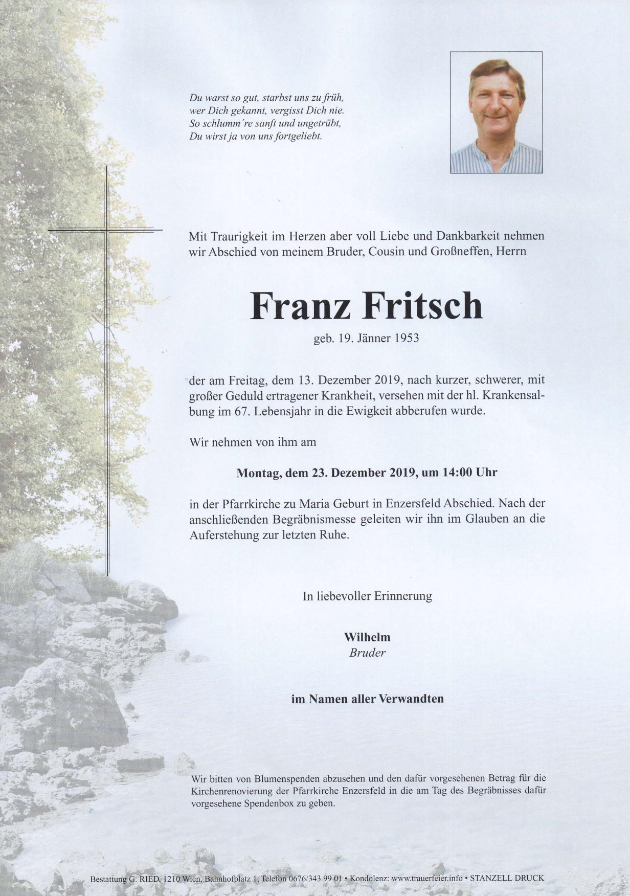 Traueranzeige von Franz Fritsch