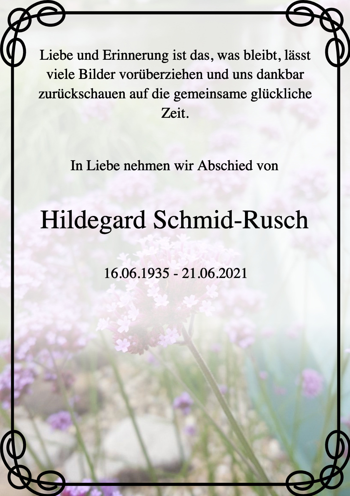 Traueranzeige von Hildegard Schmid-Rusch