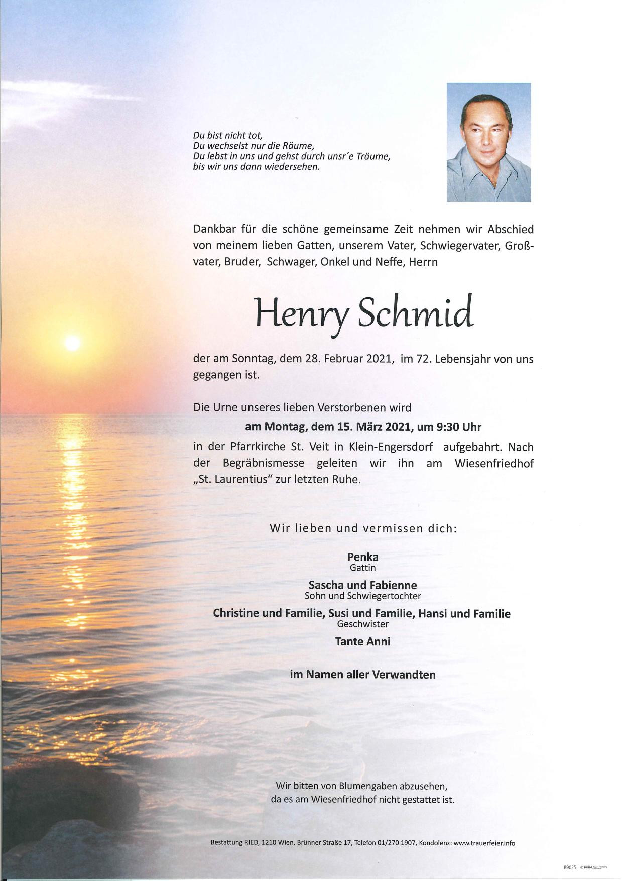 Traueranzeige von Henry Schmid