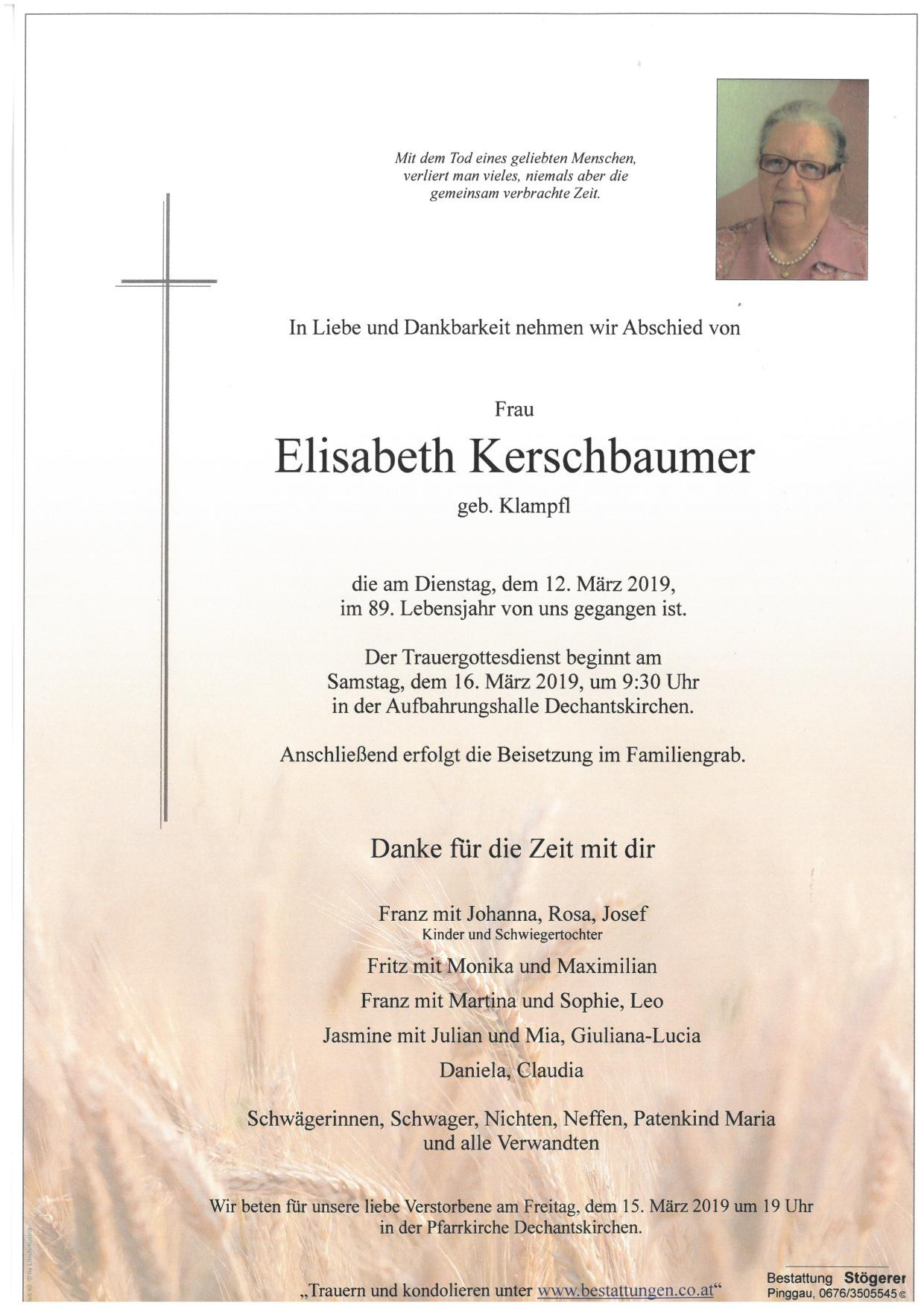 Traueranzeige von Elisabeth Kerschbaumer