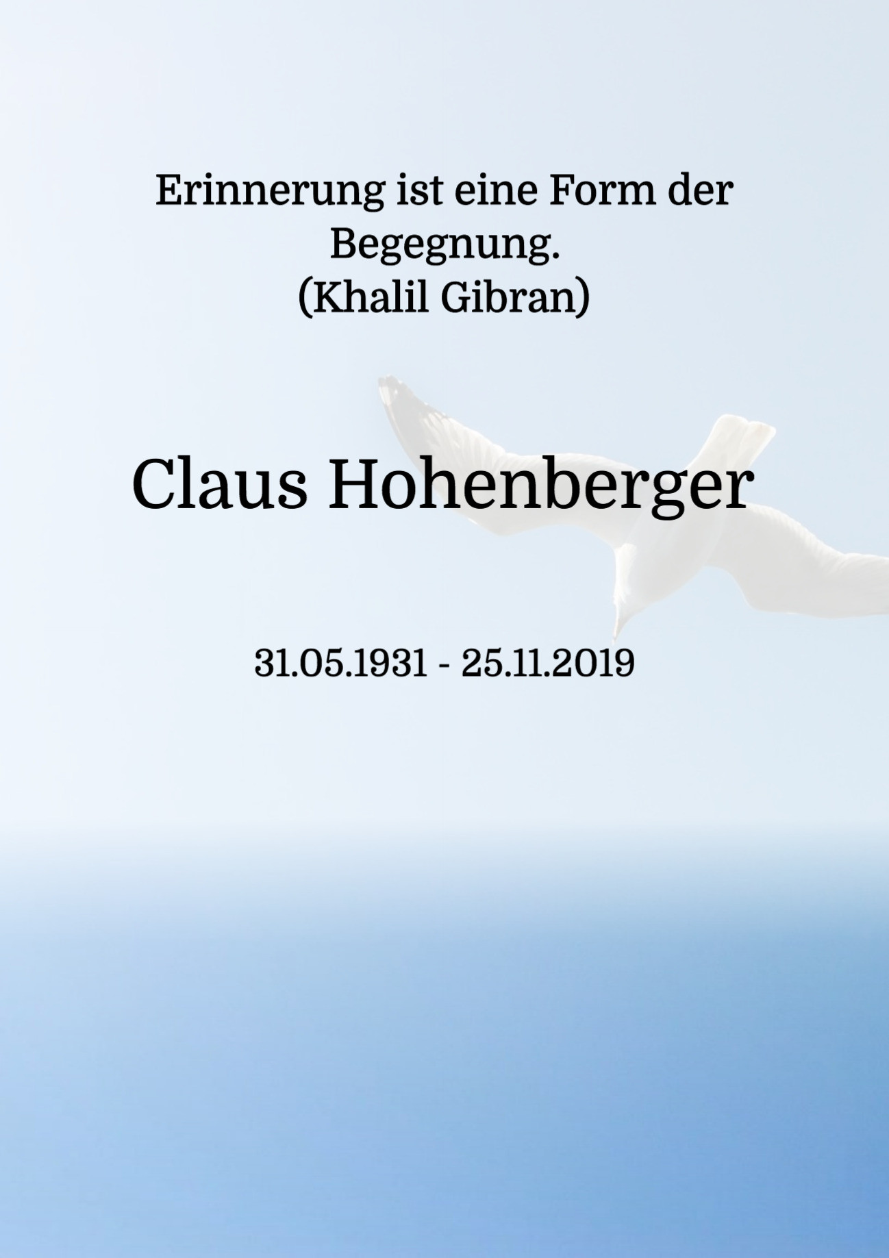 Traueranzeige von Claus Hohenberger