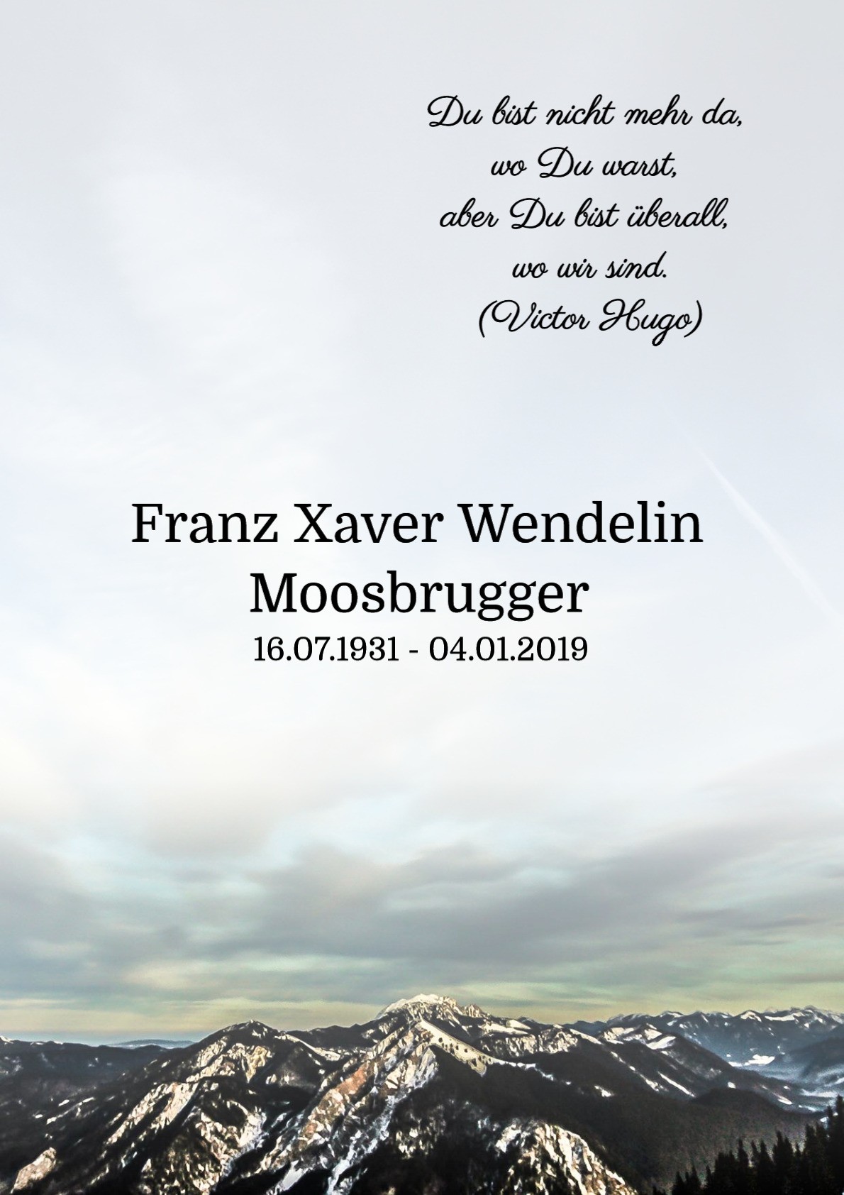 Traueranzeige von Franz Xaver Wendelin Moosbrugger