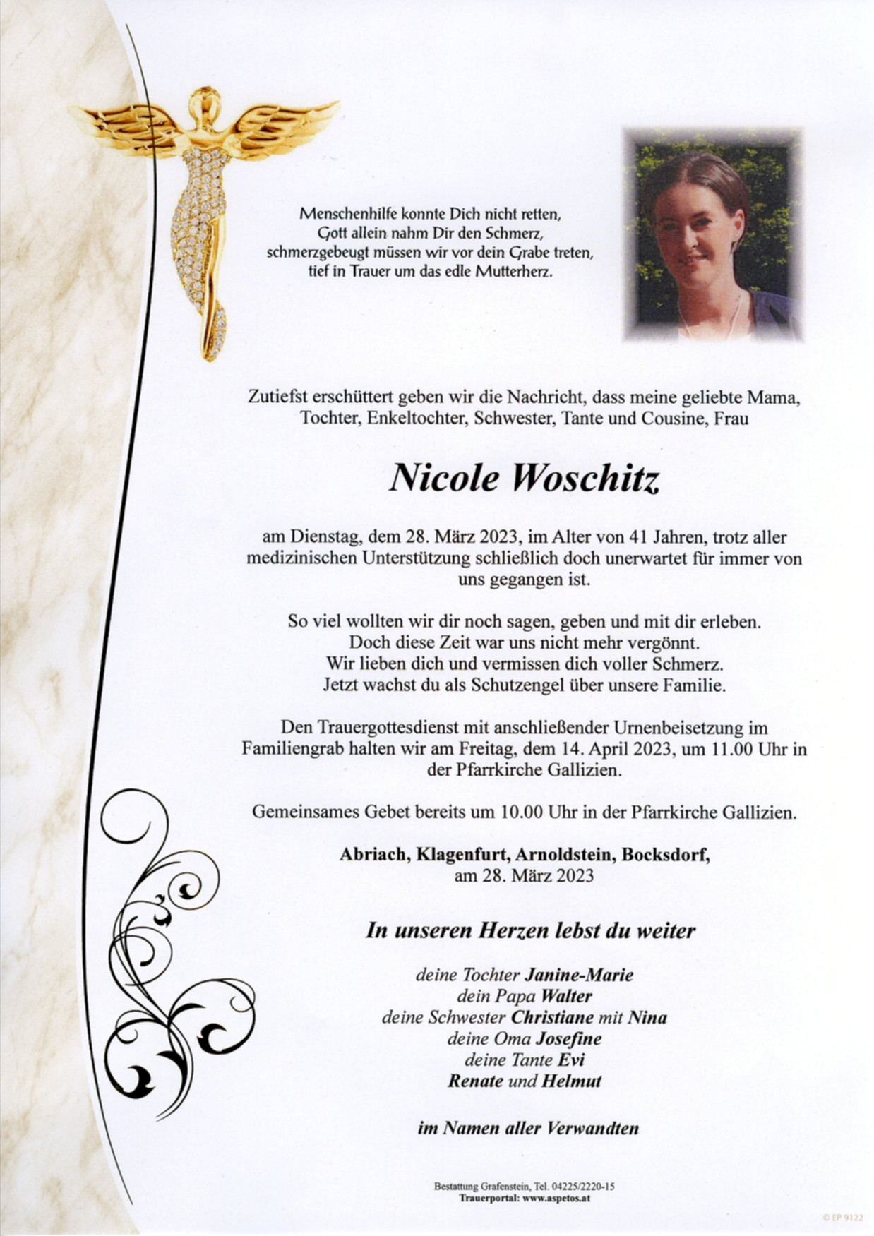 Traueranzeige von Frau Nicole Woschitz