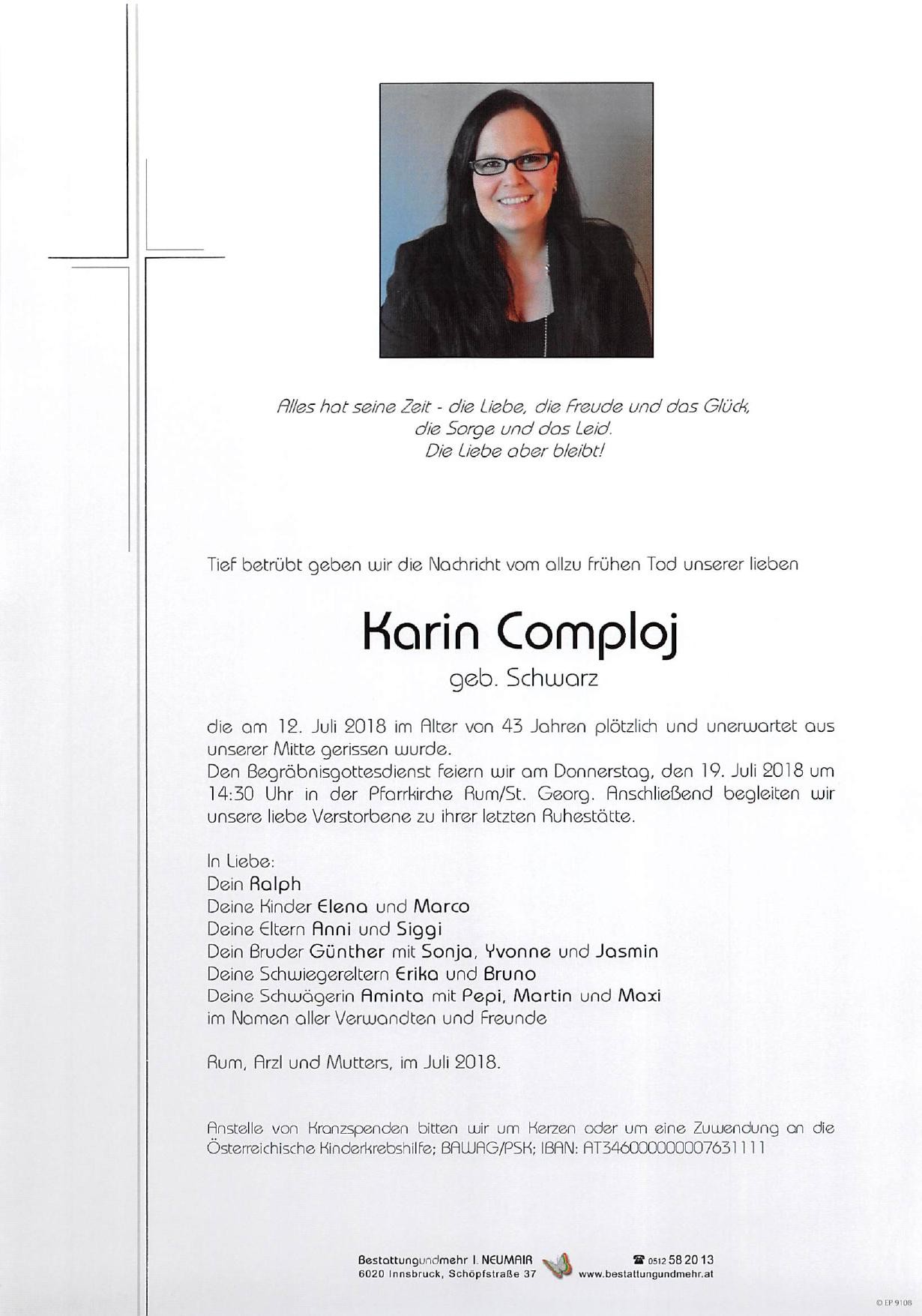Traueranzeige von Karin Comploj