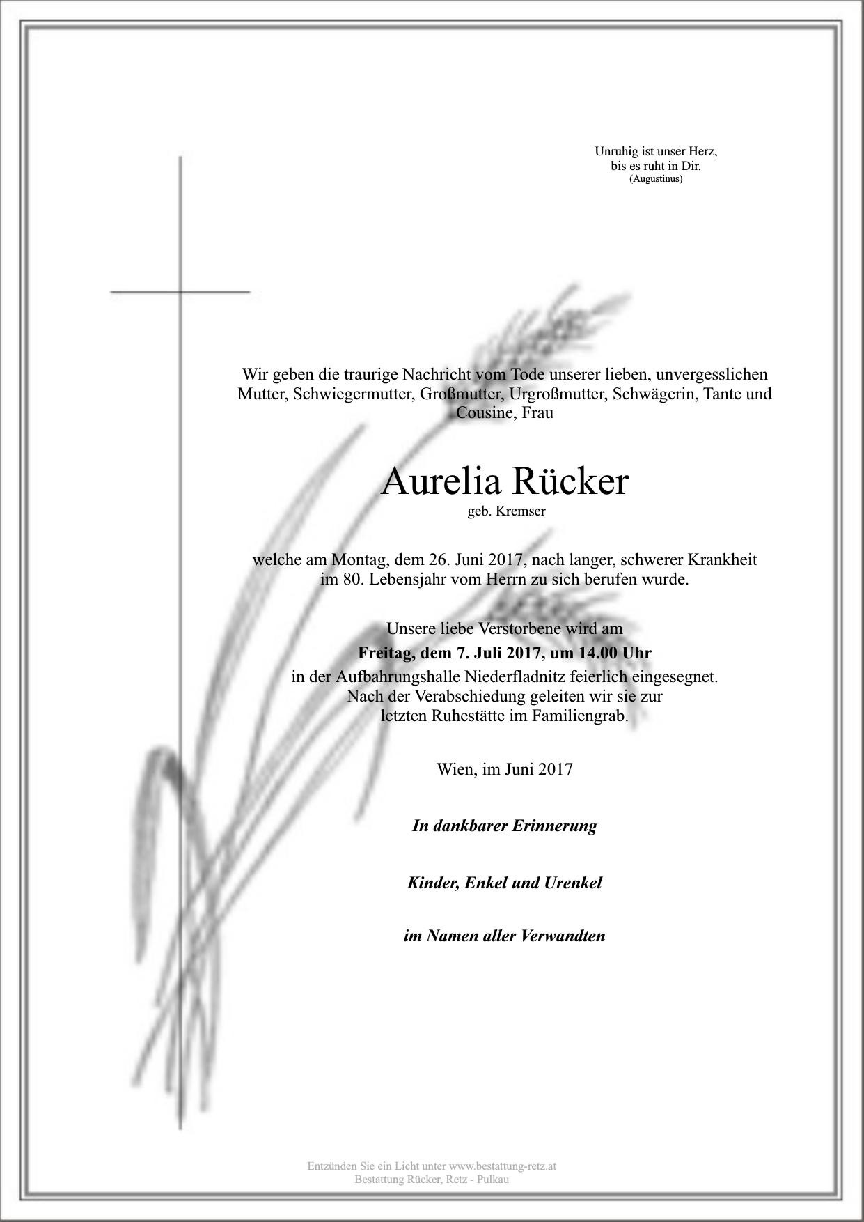 Traueranzeige von Aurelia Rücker