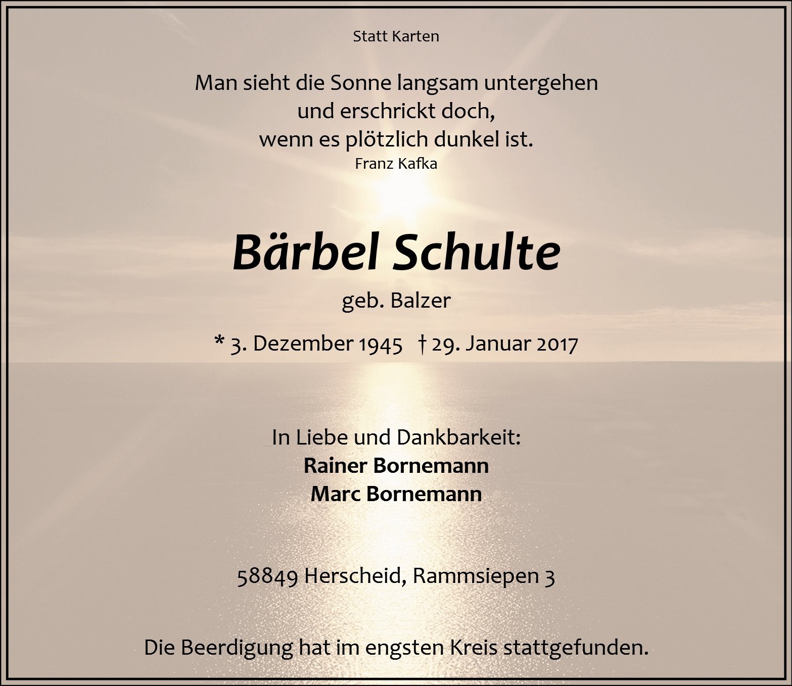 Traueranzeige von Bärbel Schulte