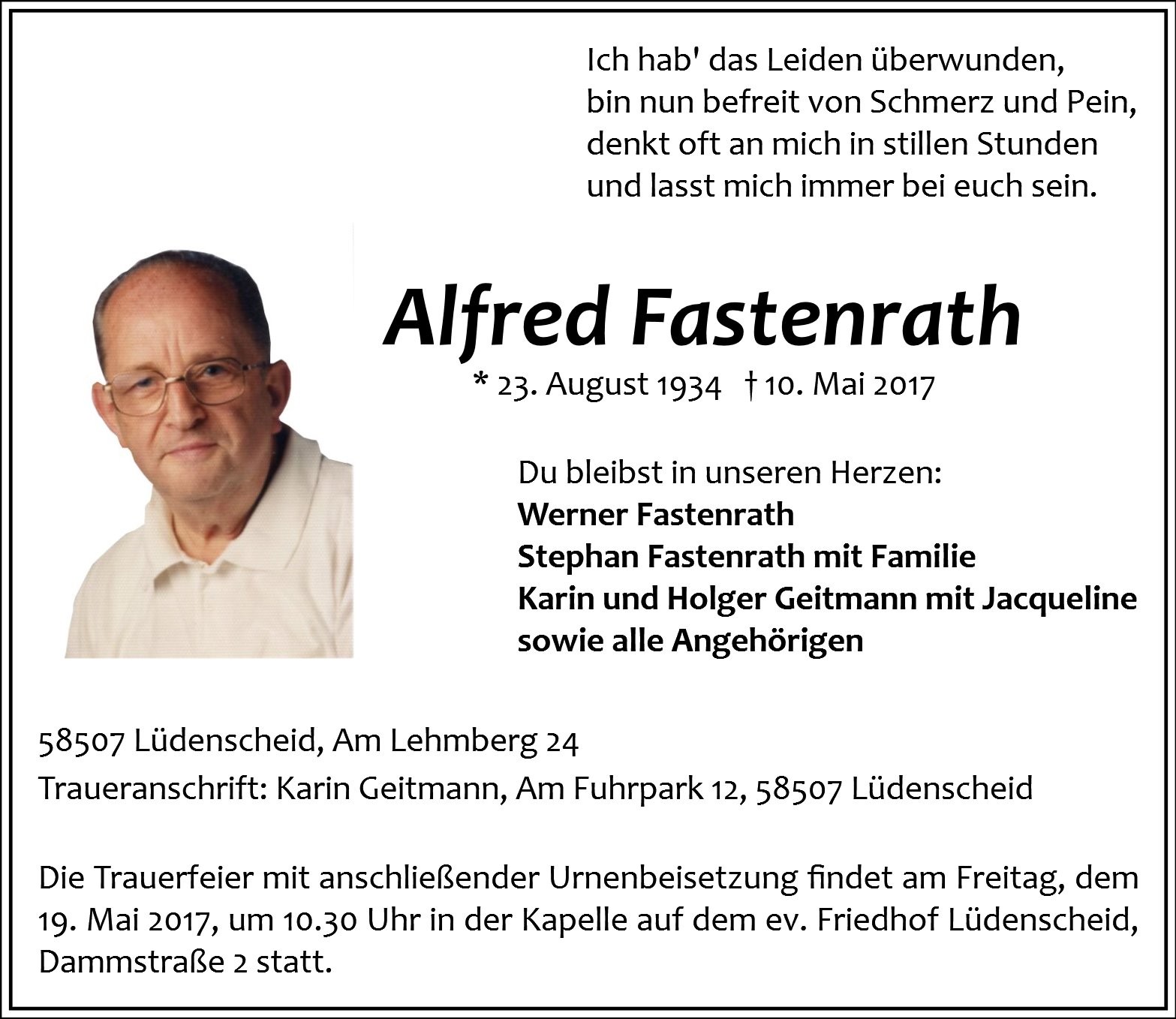 Traueranzeige von Alfred Fastenrath