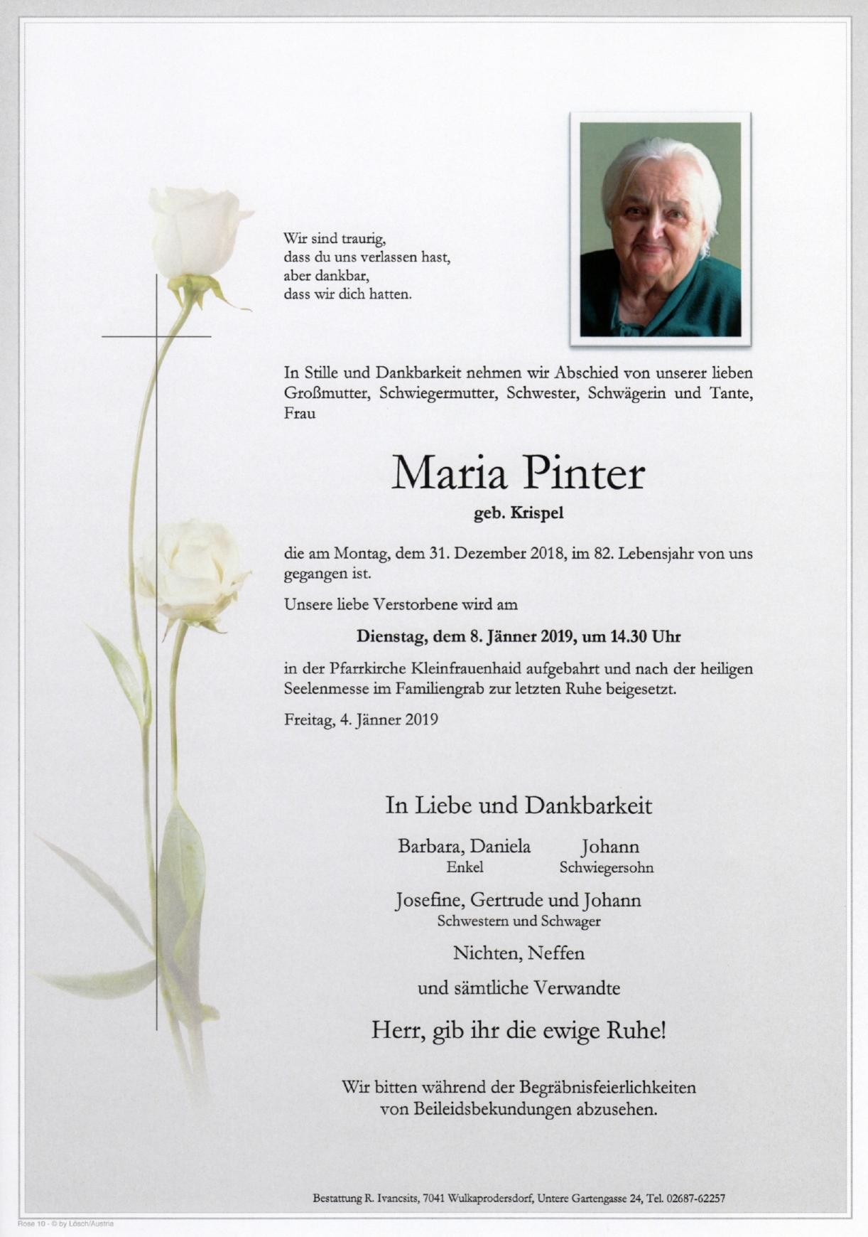 Traueranzeige von Maria Pinter