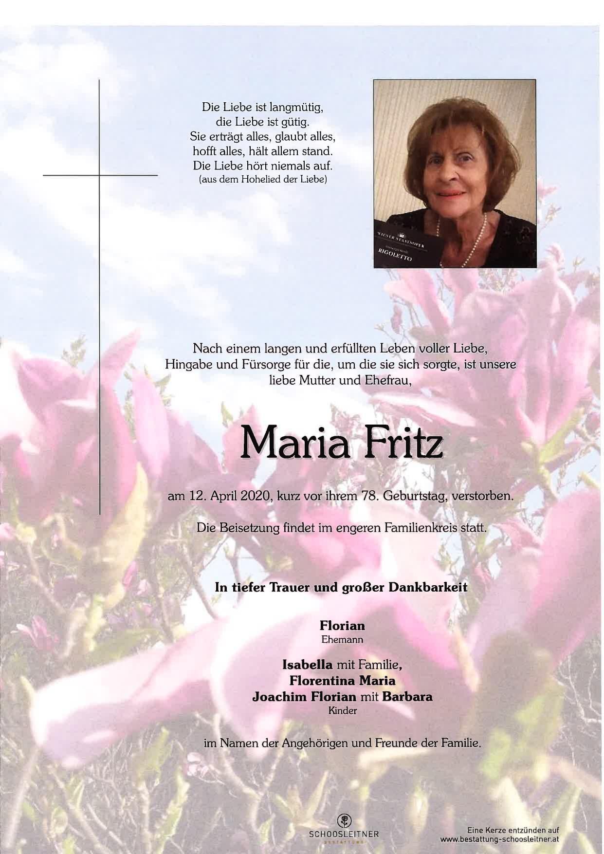 Traueranzeige von Maria FRITZ