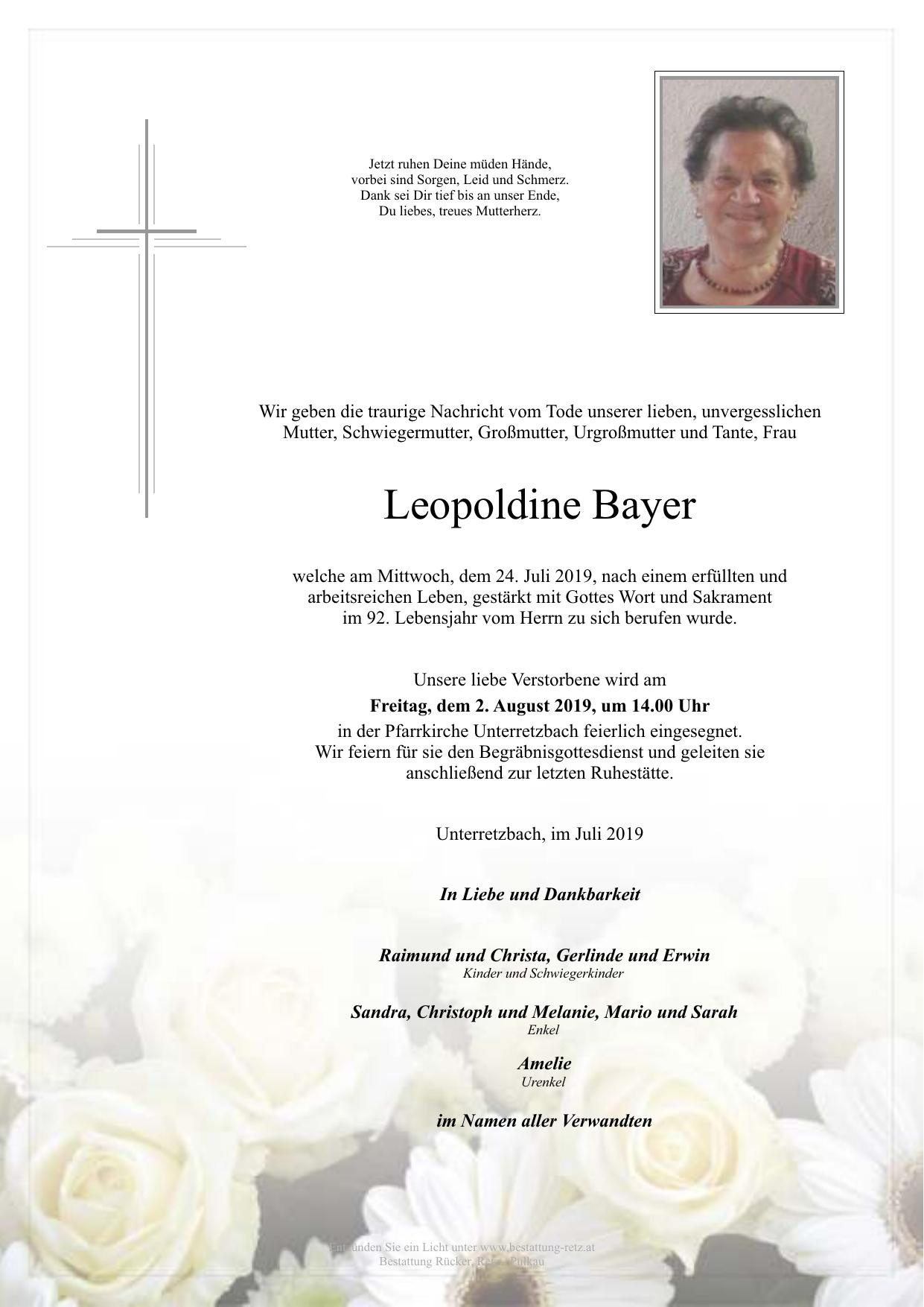 Traueranzeige von Leopoldine Bayer