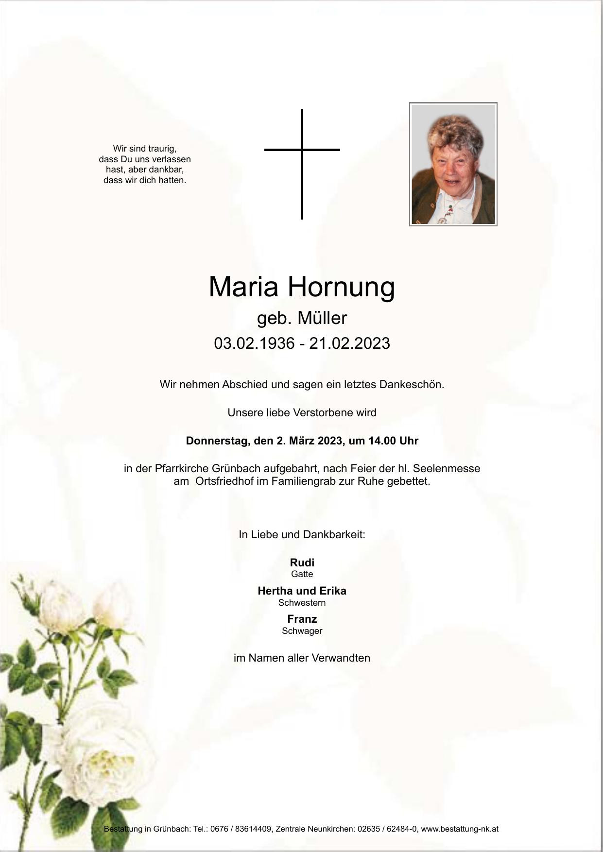 Traueranzeige von Maria Hornung