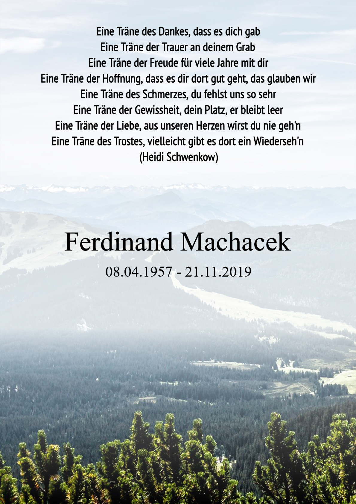 Traueranzeige von Ferdinand Machacek