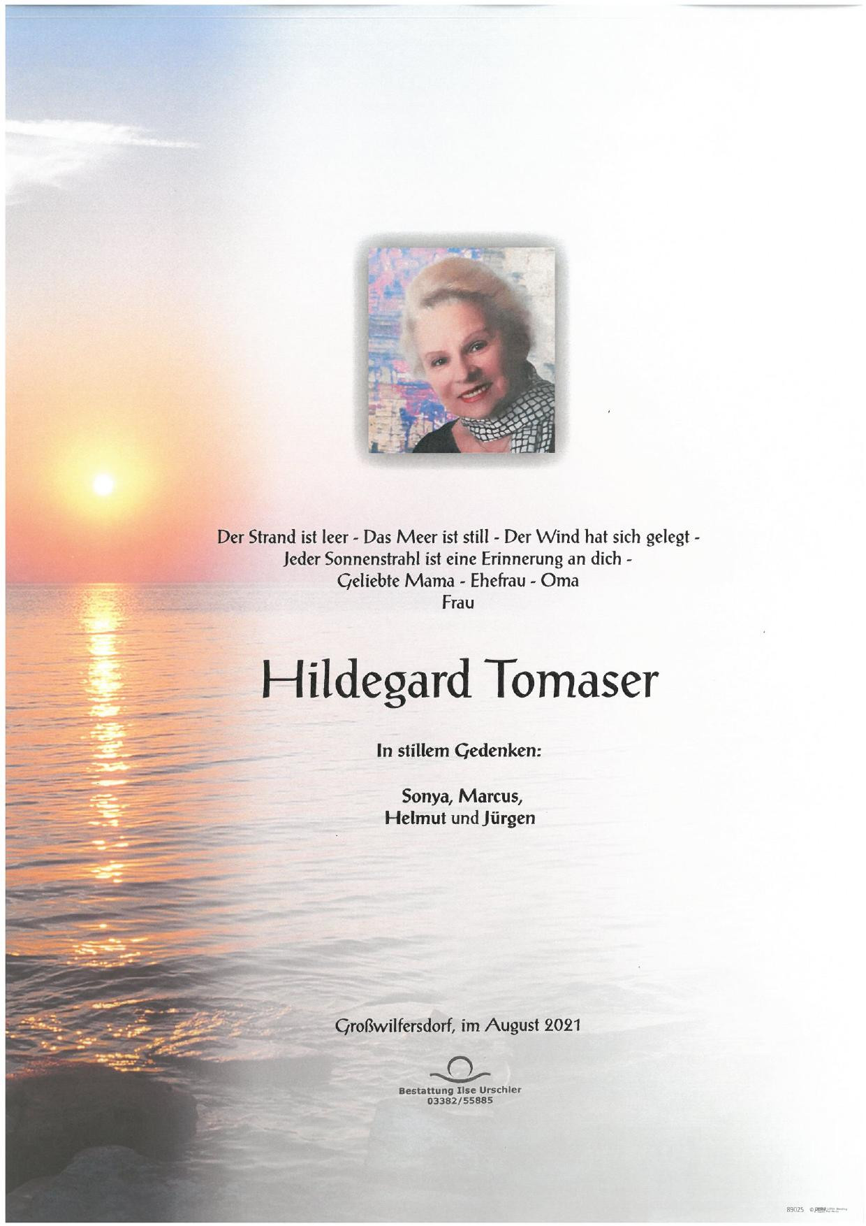 Traueranzeige von Hildegard Tomaser