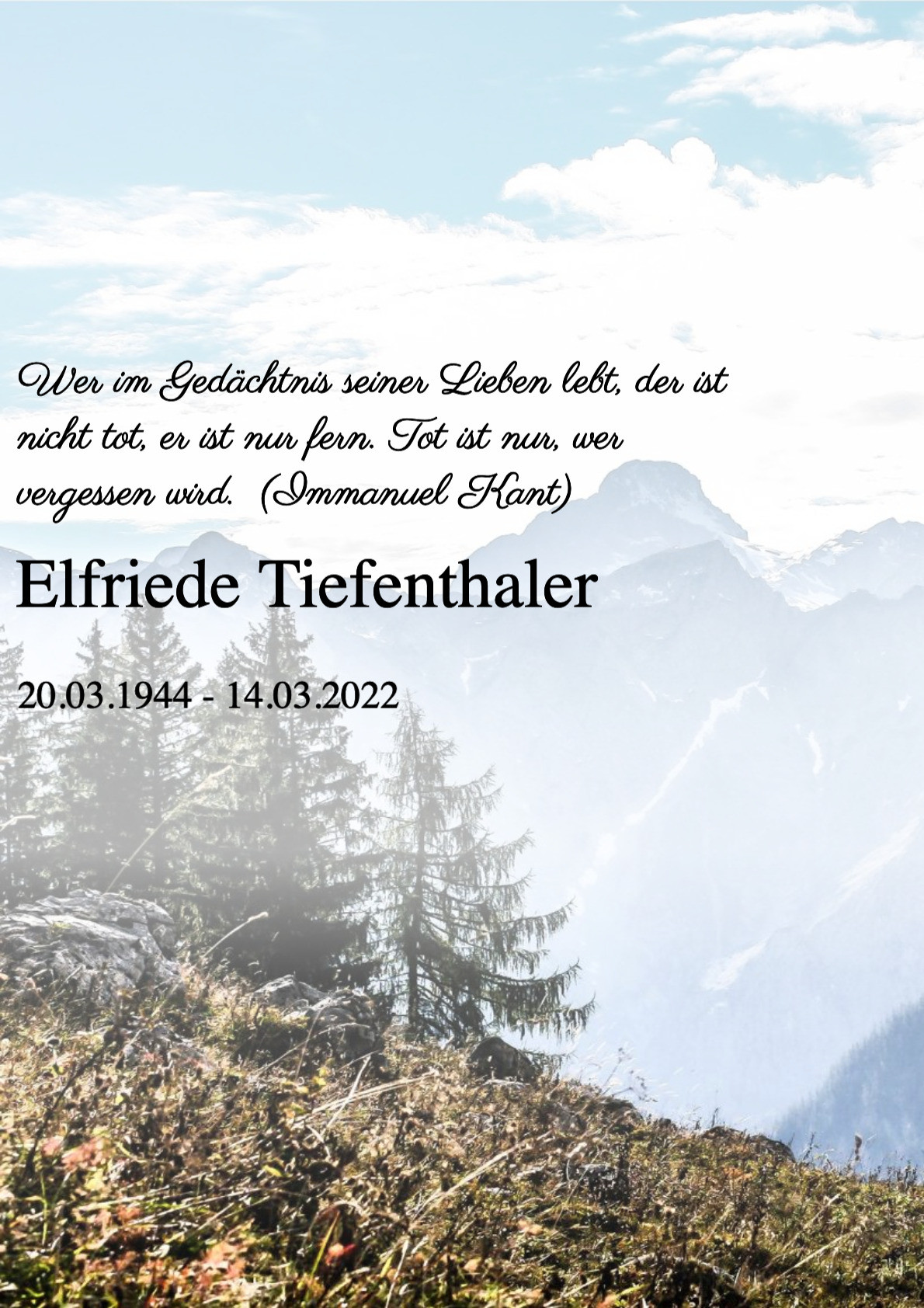 Traueranzeige von Elfriede Tiefenthaler