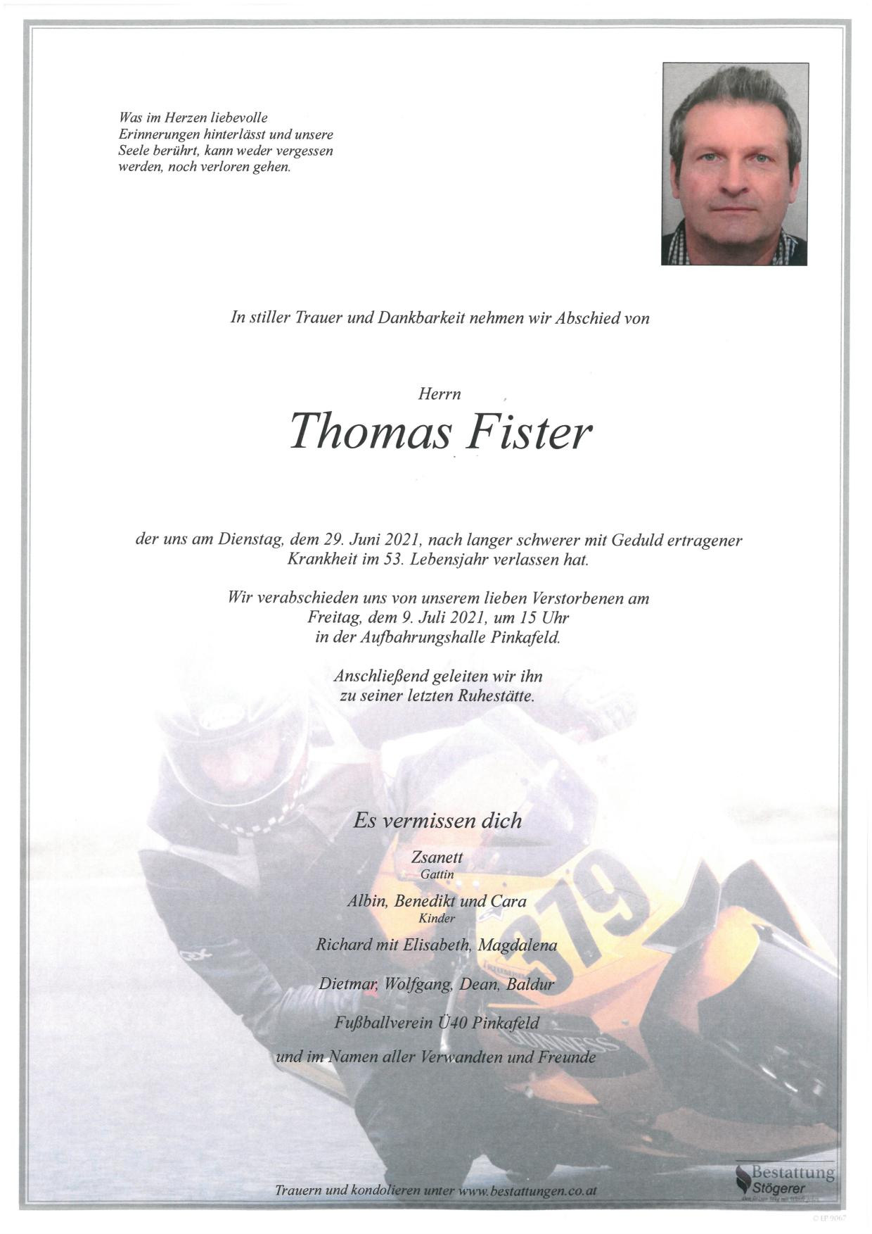 Traueranzeige von Thomas Fister