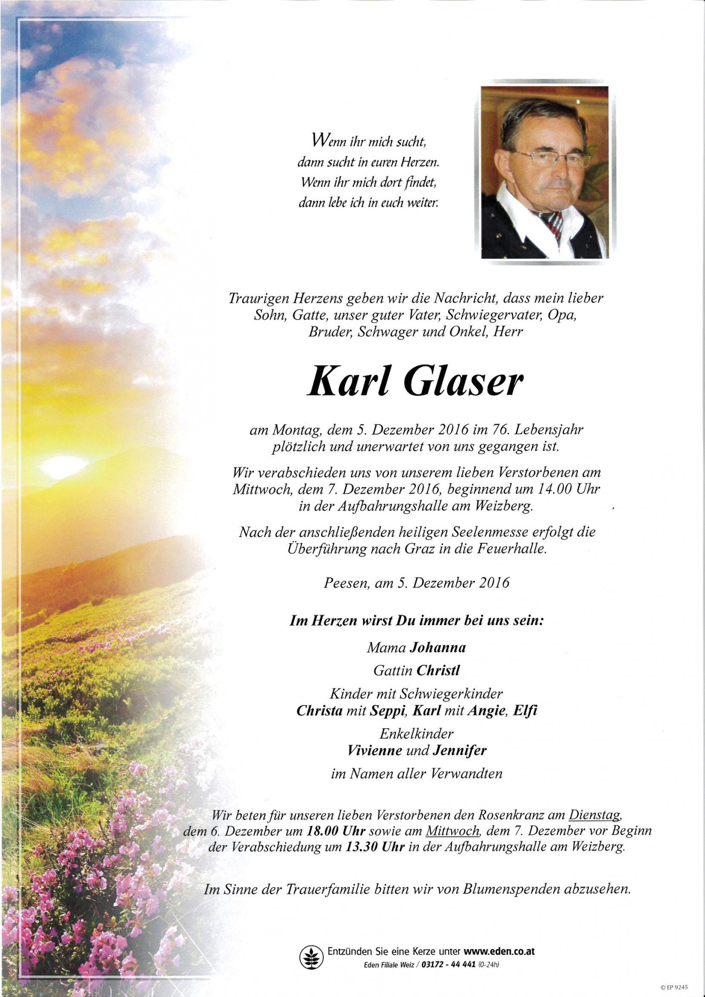 Traueranzeige von Karl Glaser