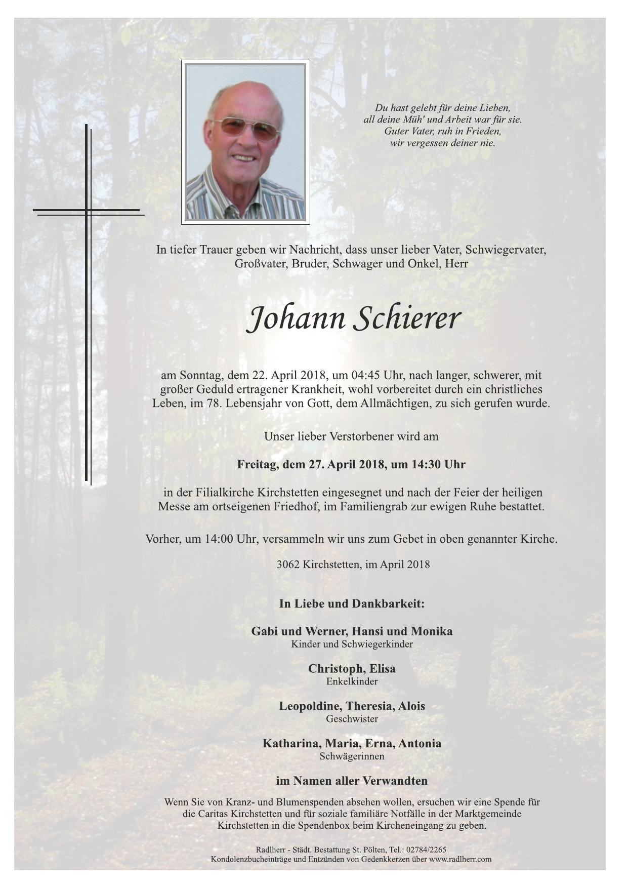 Traueranzeige von Johann Schierer