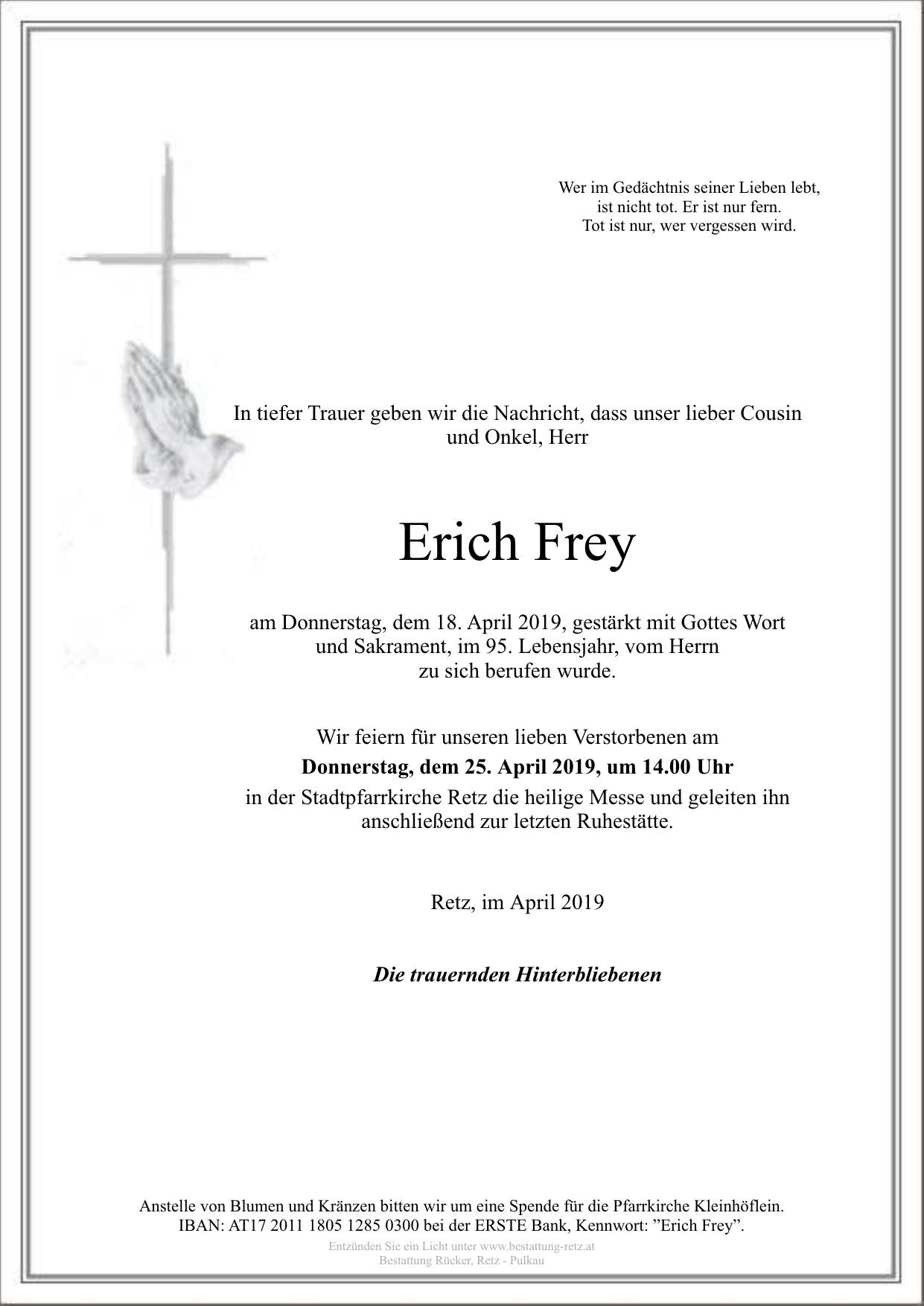 Traueranzeige von Erich Frey
