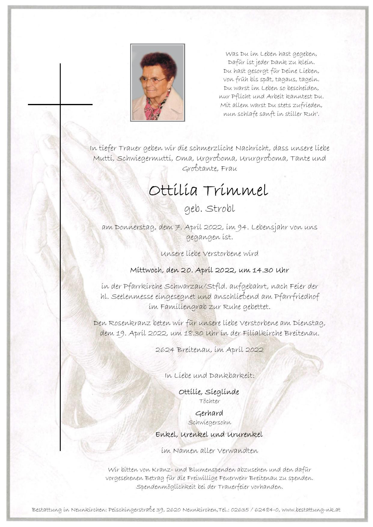 Traueranzeige von Ottilia Trimmel