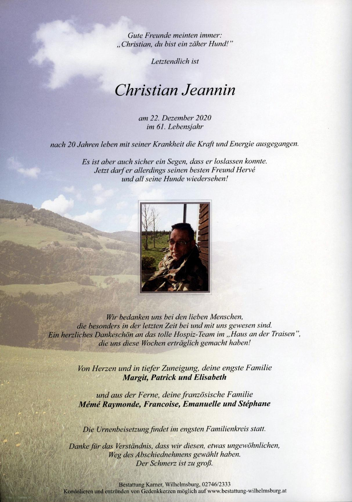 Traueranzeige von Christian Jeannin