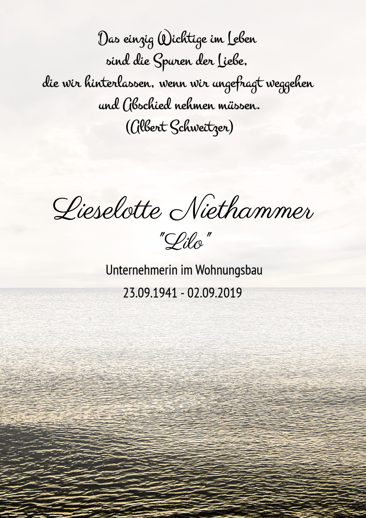 Traueranzeige von Lieselotte Niethammer