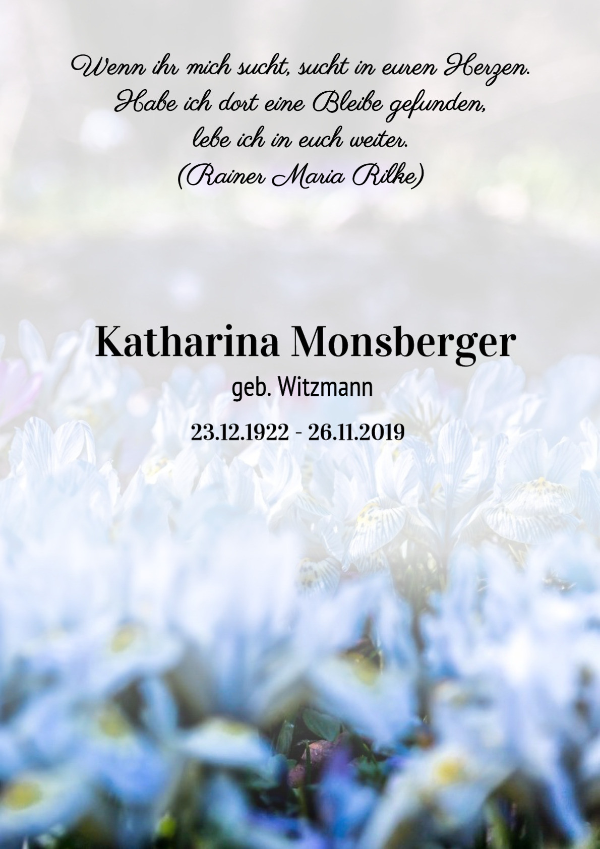 Traueranzeige von Katharina Monsberger