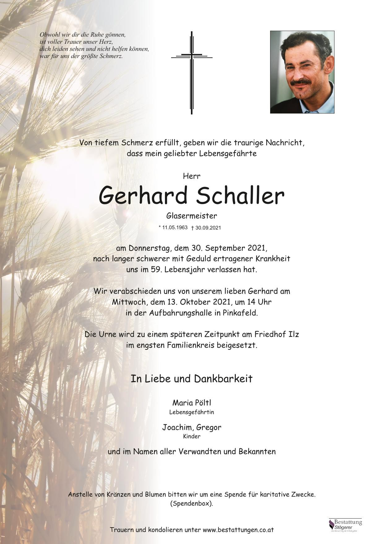 Traueranzeige von Gerhard Schaller