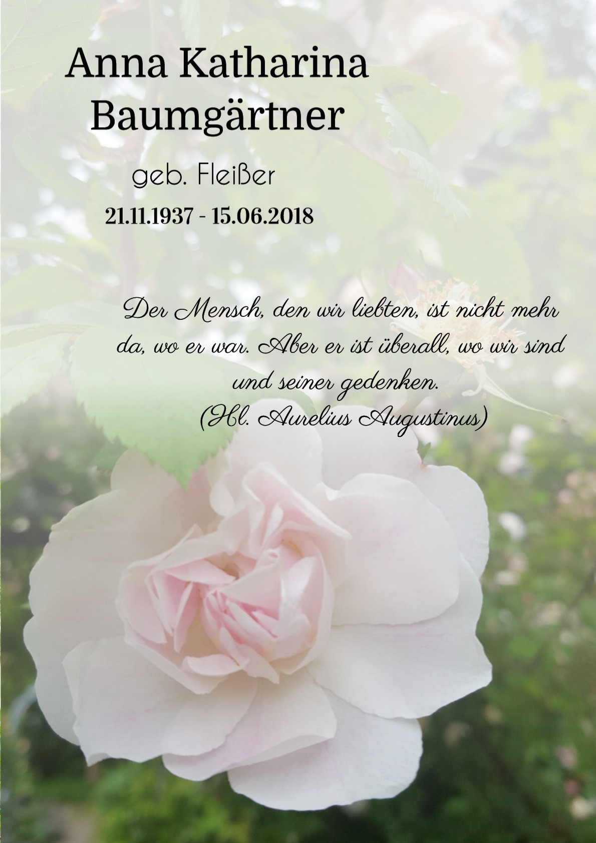 Traueranzeige von Anna Katharina Baumgärtner