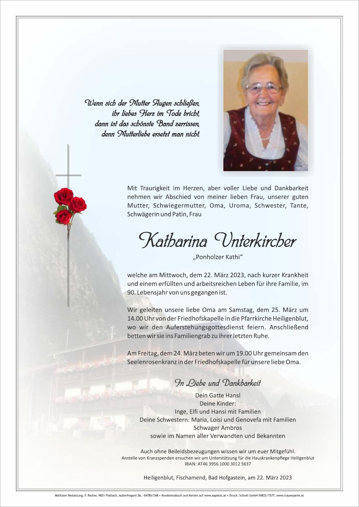 Traueranzeige von Katharina Unterkircher