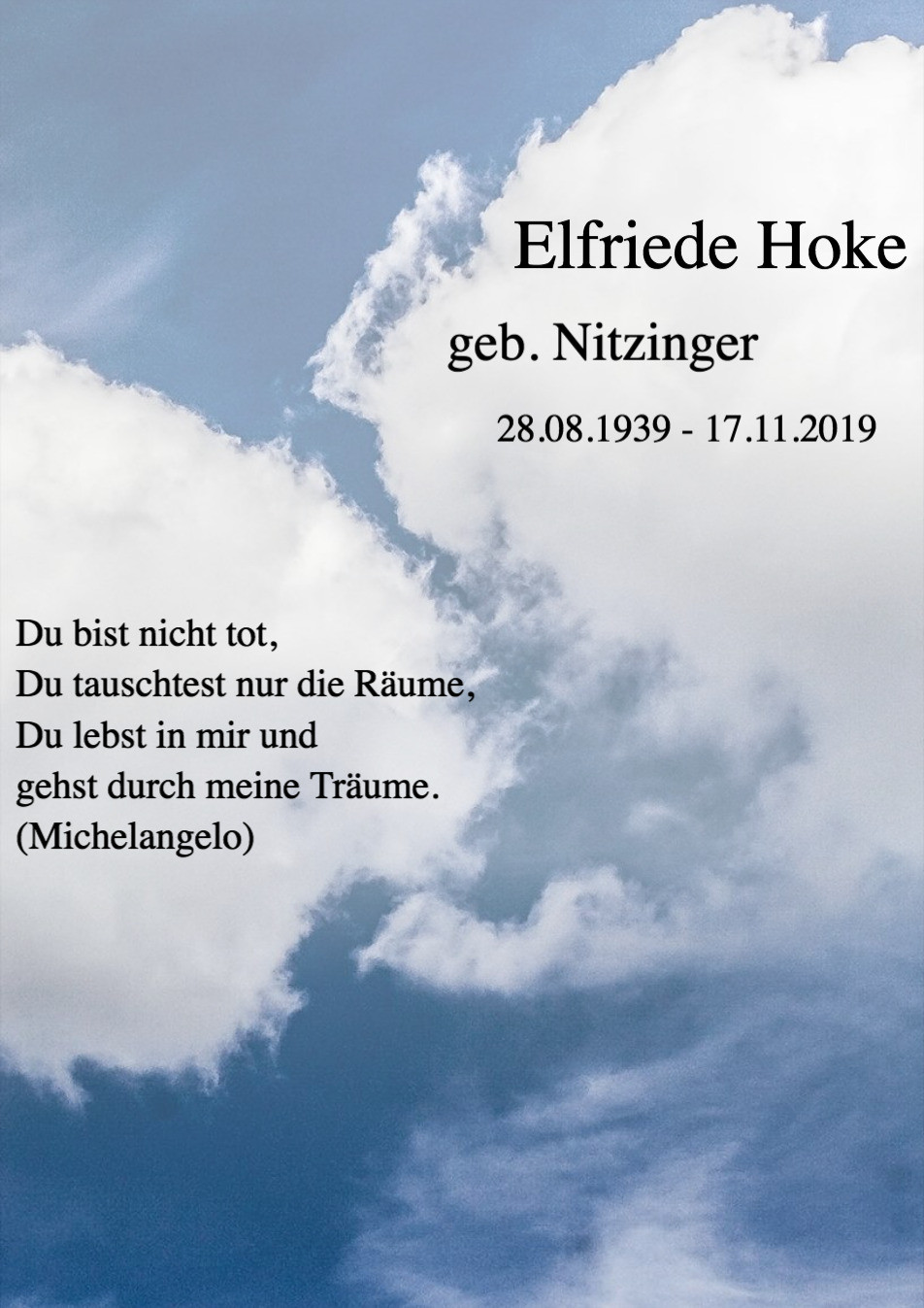 Traueranzeige von Elfriede Hoke