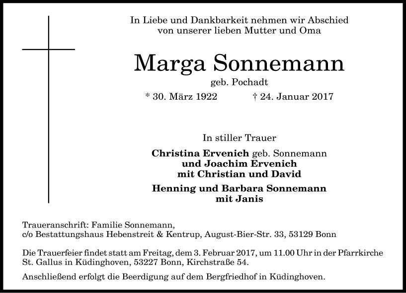Traueranzeige von Marga Sonnemann