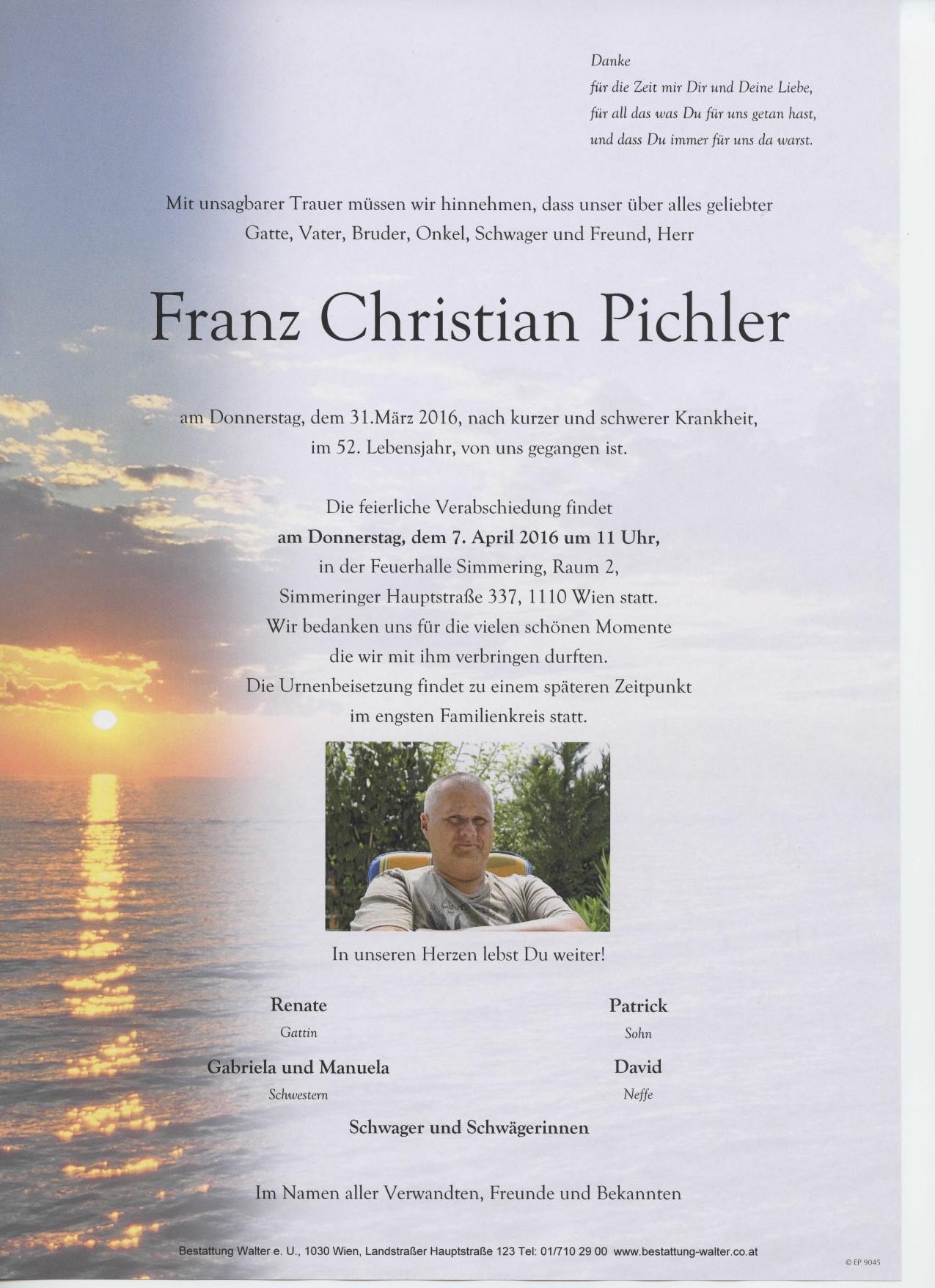Traueranzeige von Franz Christian Pichler