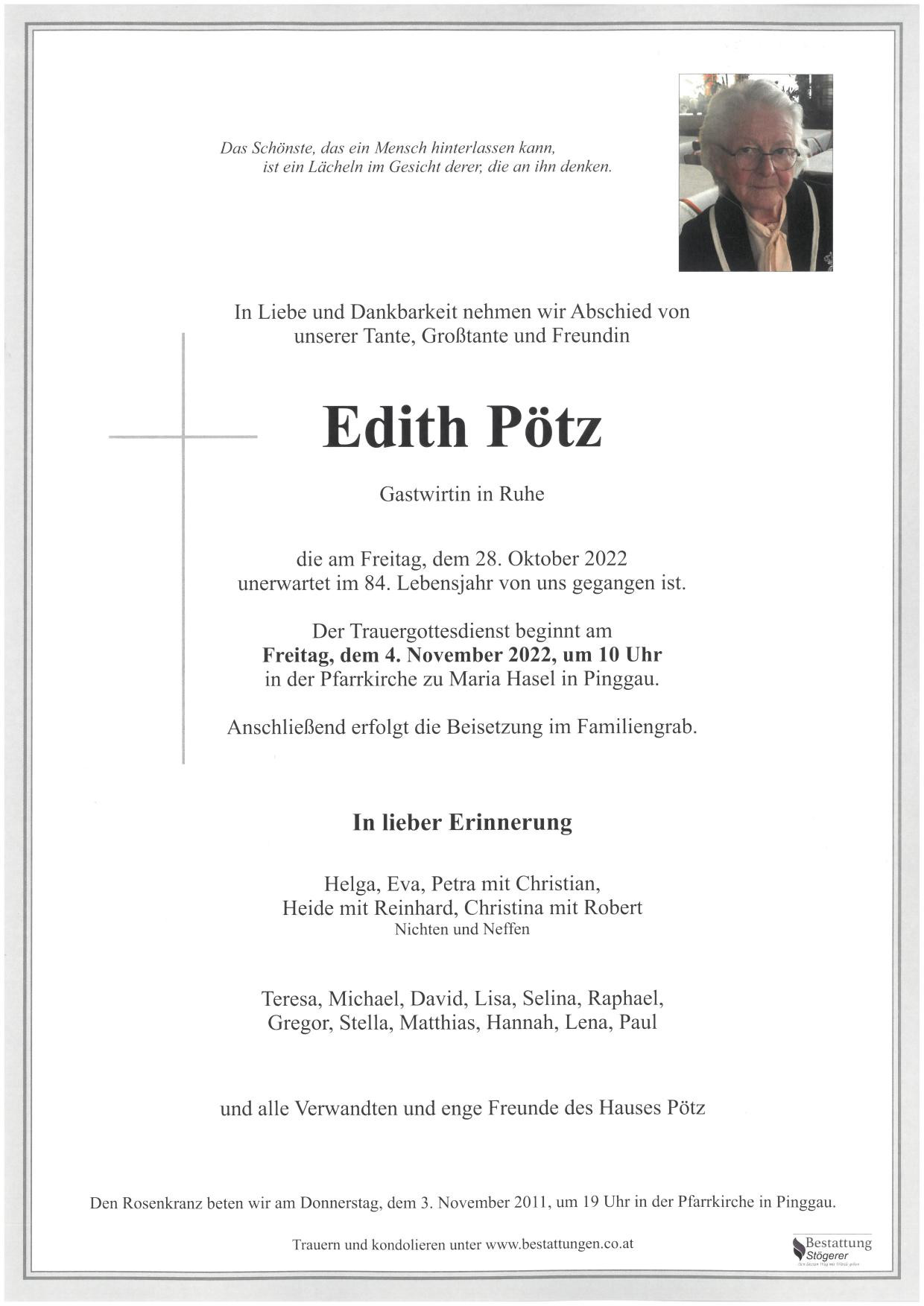 Traueranzeige von Edith Pötz