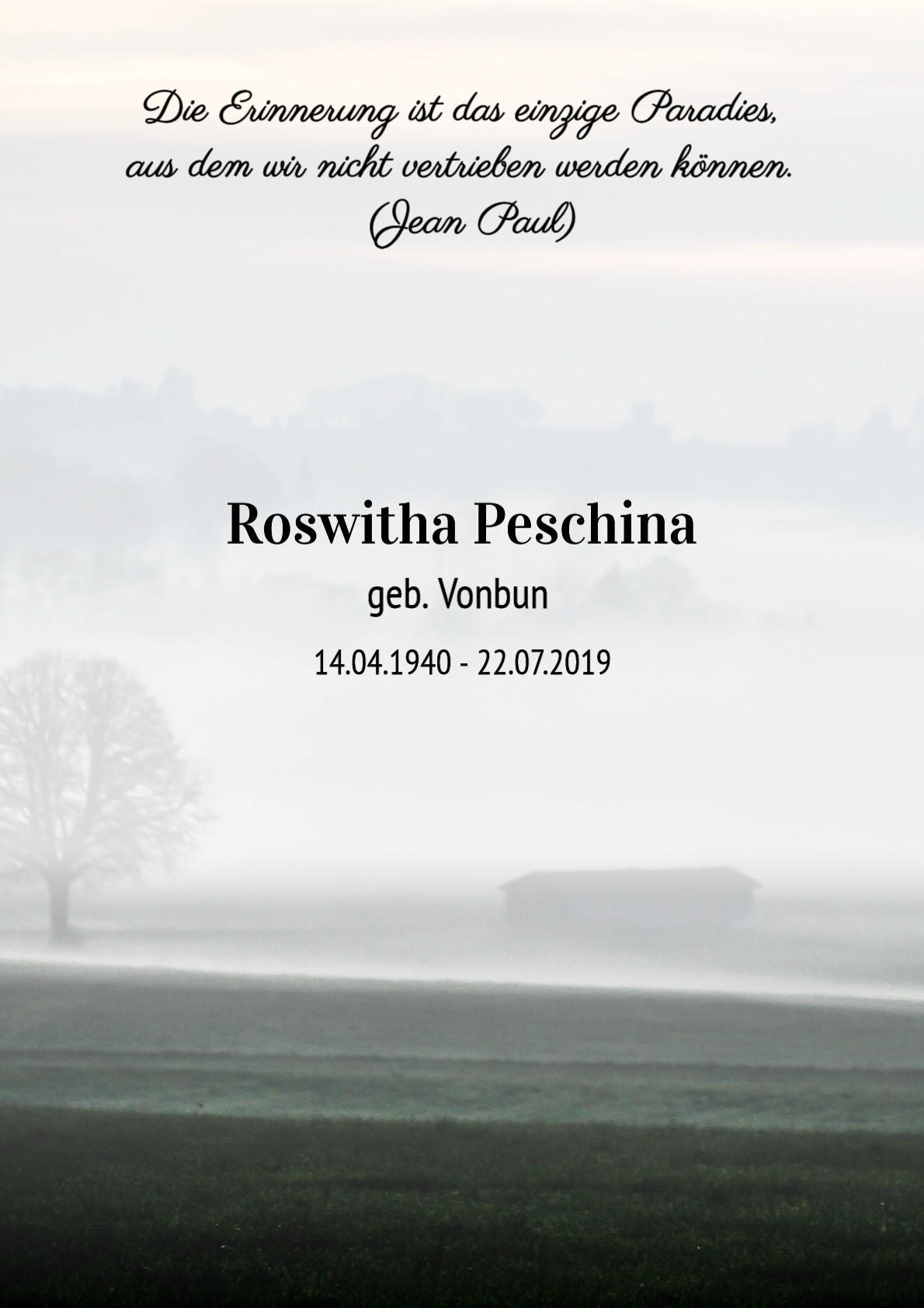 Traueranzeige von Roswitha Peschina